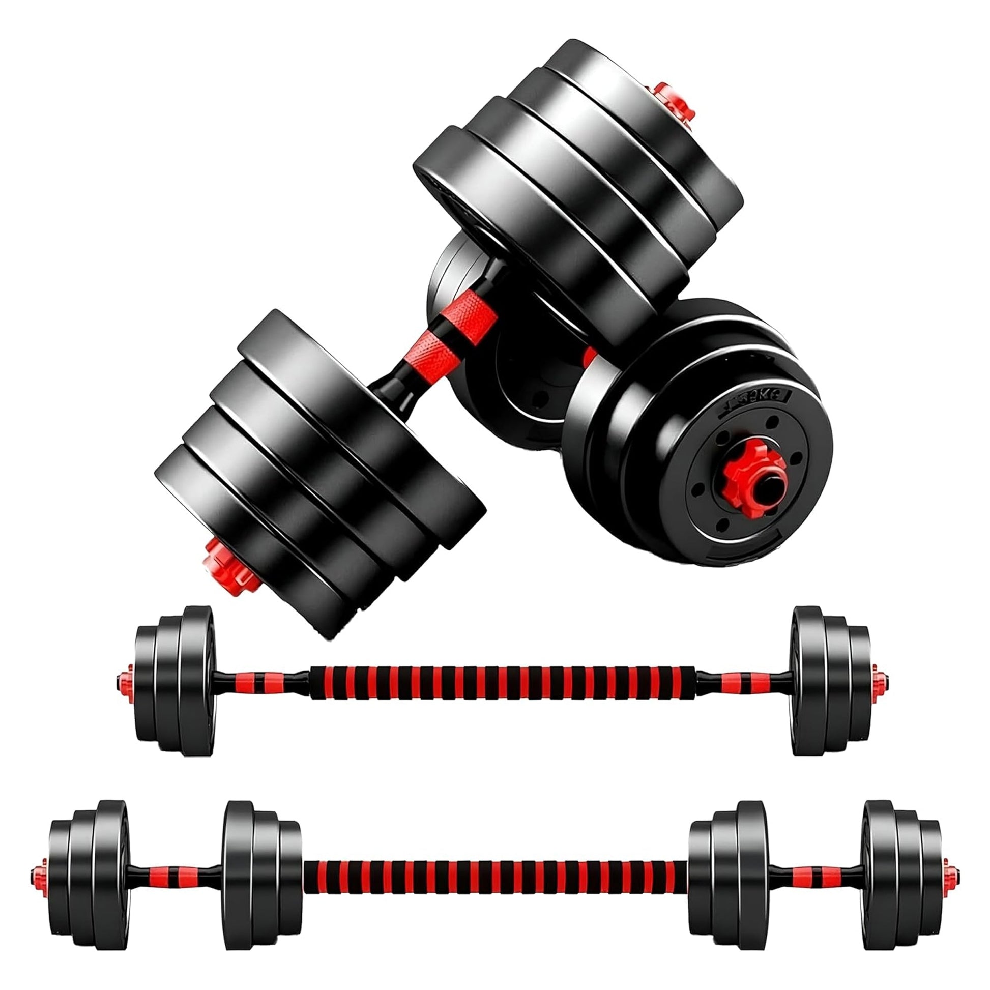 Adjustable Vinyl‑Coated Dumbbells & Barbell Set 20‑30 kg – Anti‑Roll Sport Handles for Strength Training – Home Gym, Compact & Durable