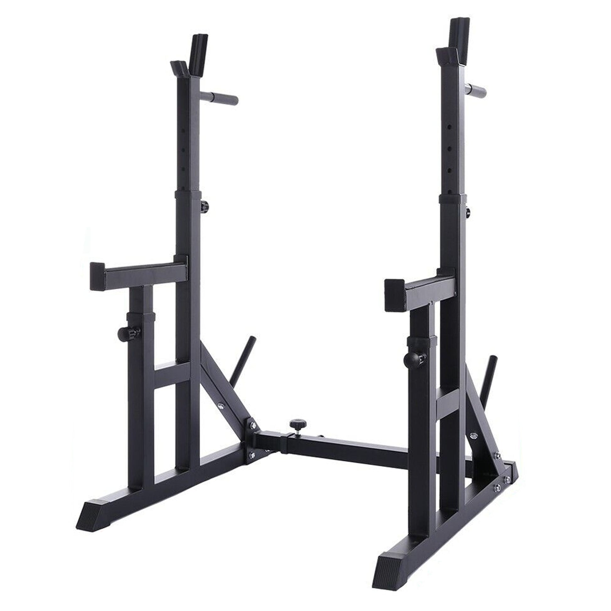 Adjustable Heavy‑Duty Squat & Bench Press Rack Stand – Powder‑Coated Steel, Safety Spotters & Dip Bars for Home Gym Strength Training