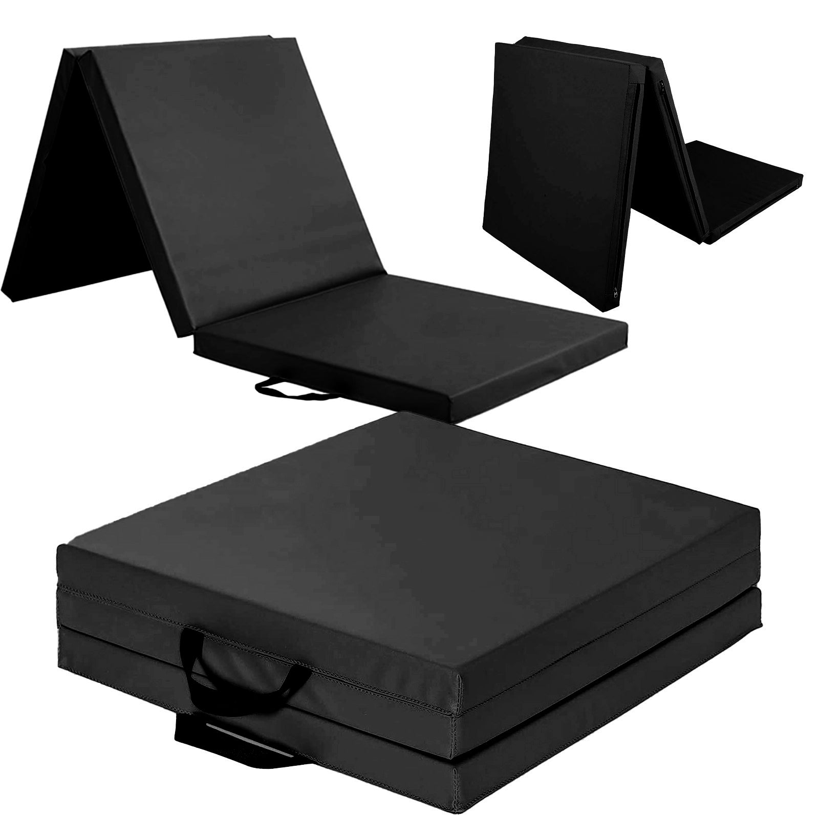 Tri-Fold Gymnastics Crash Mat – 5cm Thick PU Leather Non-Slip Folding Mat with Handles