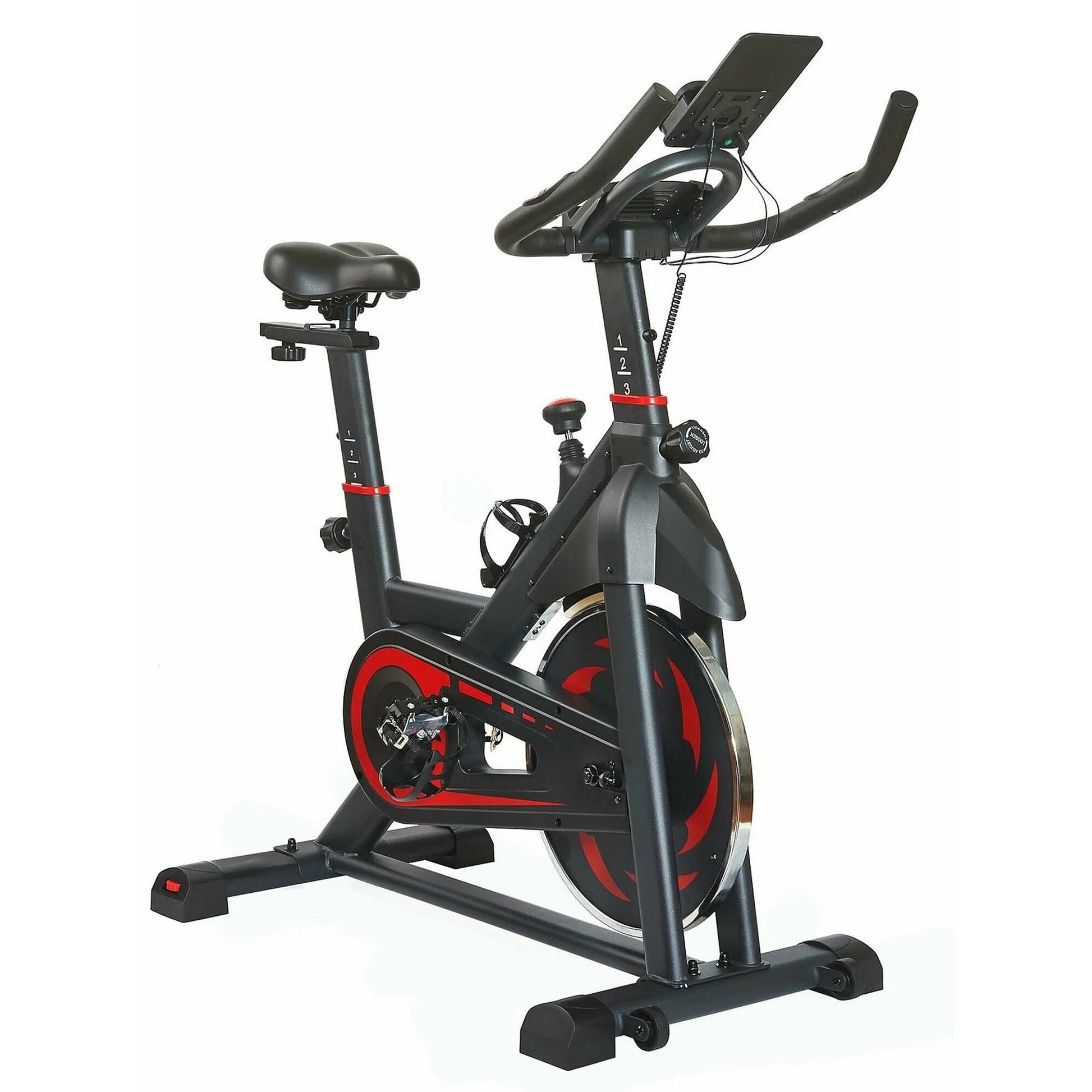 Quiet Stationary Spin Bike – Matte Black Indoor Cycling Bike with LCD Monitor & Tablet Holder – Smooth Belt Drive for Home Cardio