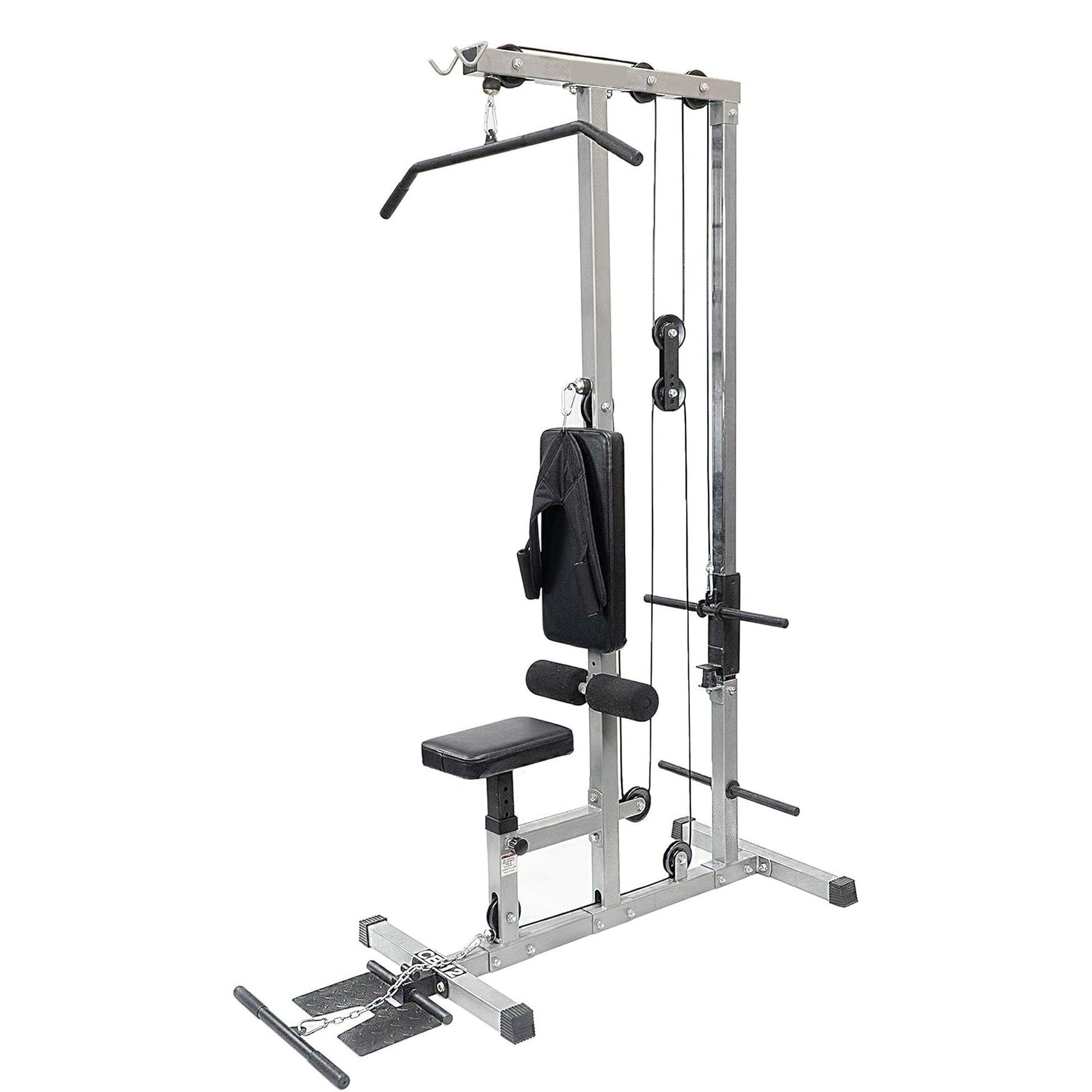 Lat Pulldown Cable Station with High & Low Pulleys, Heavy‑Duty Steel Frame, Adjustable Seat & Flip‑Up Footplate – Compact Home Gym Strength Training