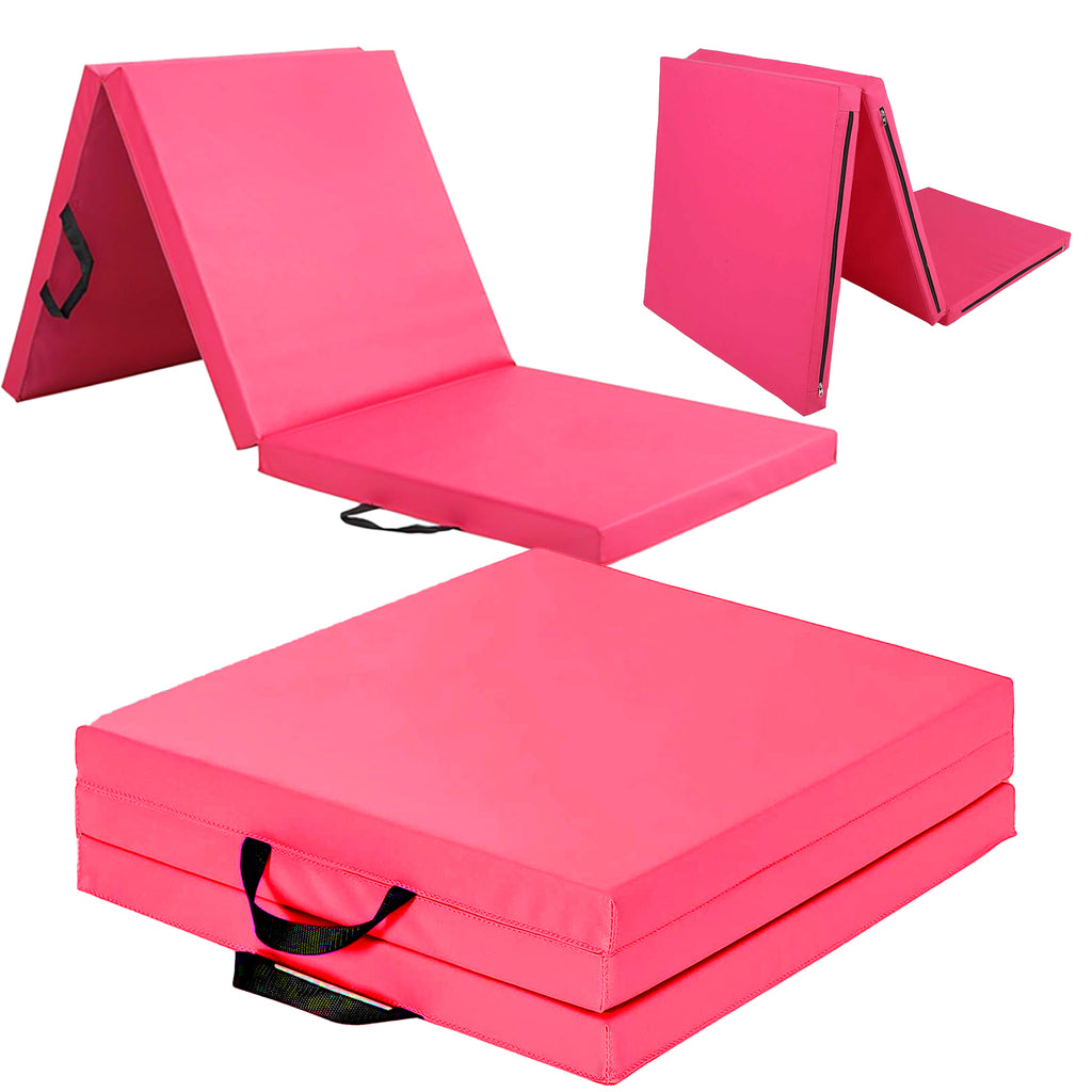 Tri-Fold Gymnastics Crash Mat – 5cm Thick PU Leather Non-Slip Folding Mat with Handles