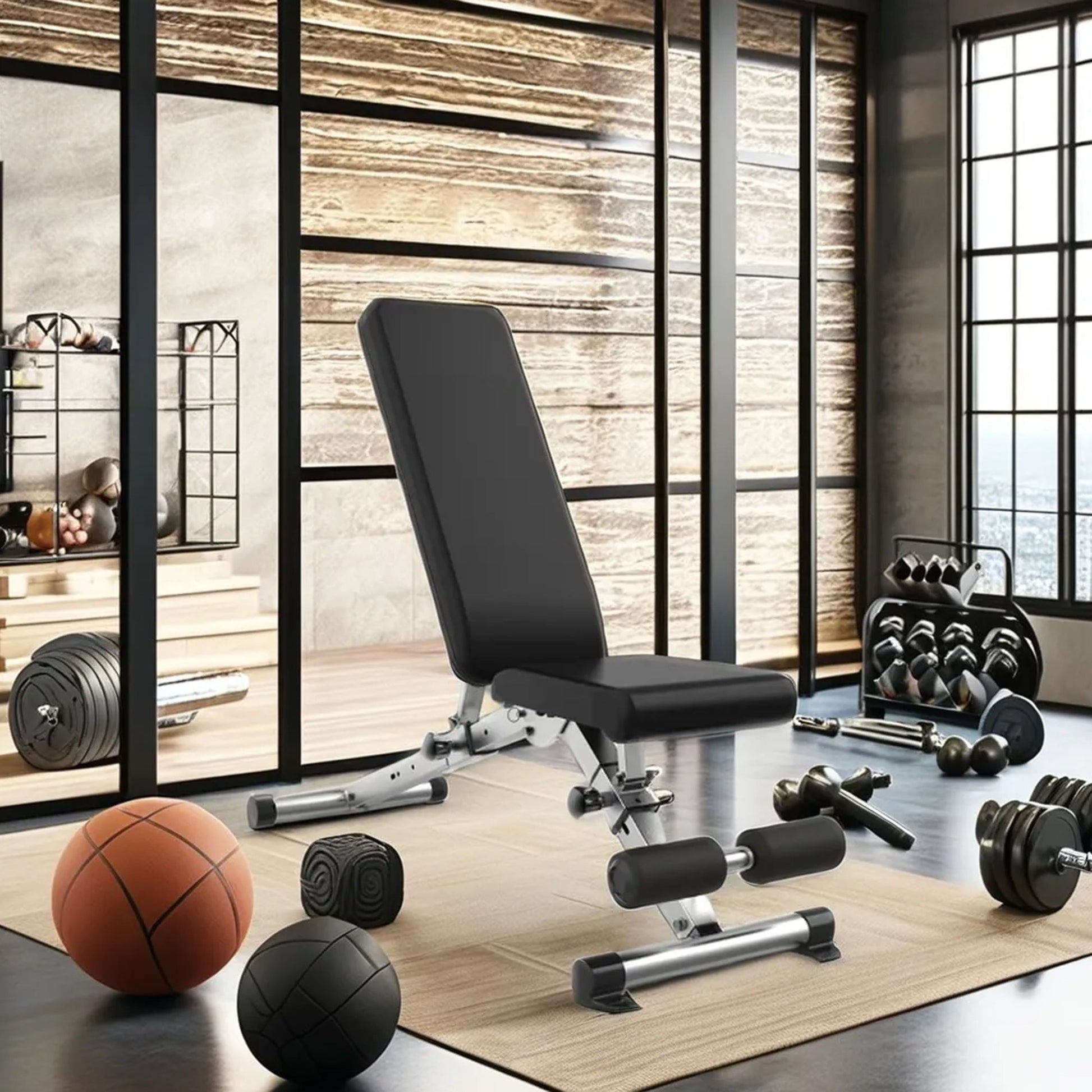 Adjustable Weight Bench with Dip Station & Rack – Heavy‑Duty Steel, Multi‑Angle Flat/Incline/Decline Bench, Strength Training for Home Gym, Core Workouts, Personal Studio