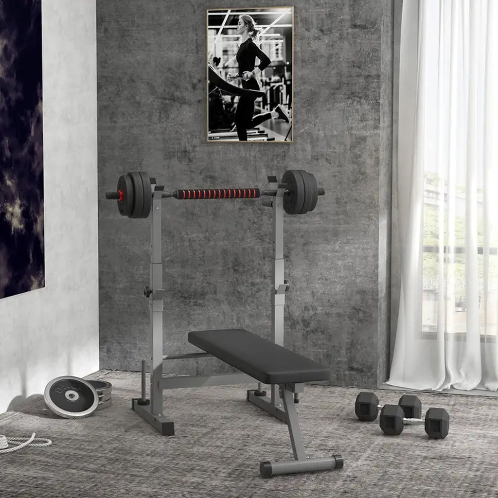Adjustable Steel Weight Bench with Dip Station & Barbell Rack – Foldable Heavy‑Duty Steel Frame, Pads, Multi‑Angle Strength Training for Home Gym