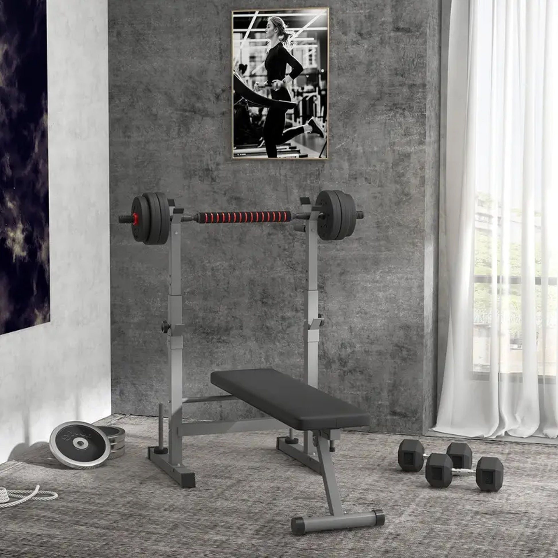 Adjustable Steel Weight Bench with Dip Station & Barbell Rack – Foldable Heavy‑Duty Steel Frame, Pads, Multi‑Angle Strength Training for Home Gym