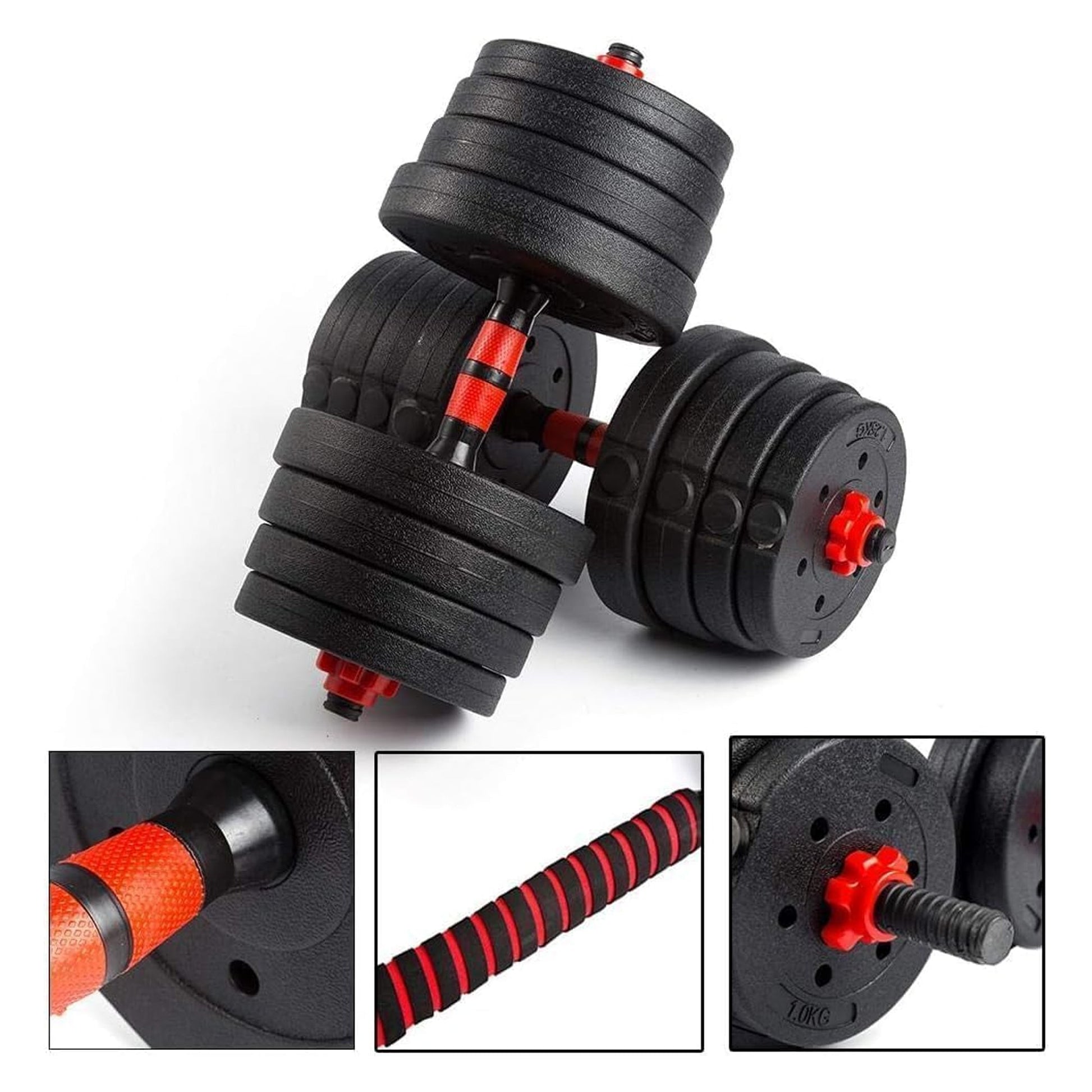 Adjustable Vinyl‑Coated Dumbbells & Barbell Set 20‑30 kg – Anti‑Roll Sport Handles for Strength Training – Home Gym, Compact & Durable