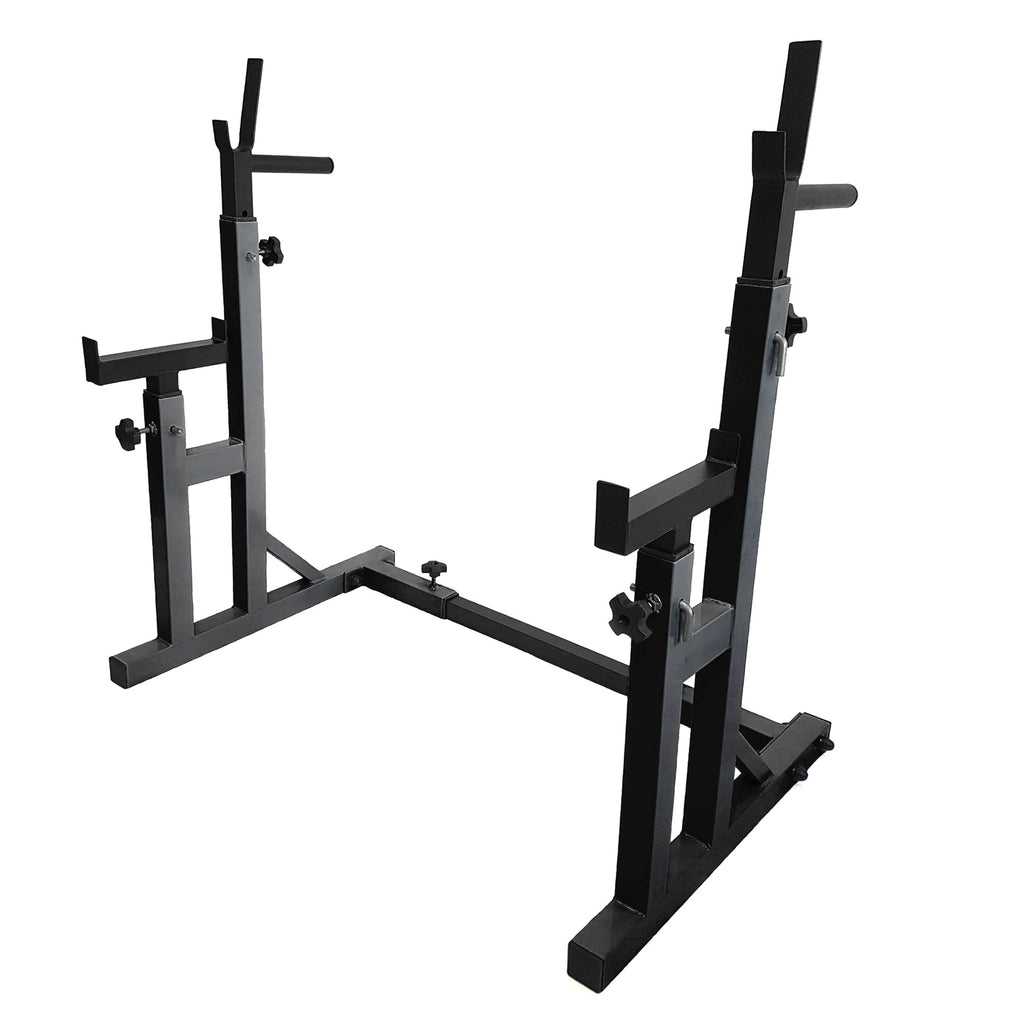 Adjustable Heavy‑Duty Squat & Bench Press Rack Stand – Powder‑Coated Steel, Safety Spotters & Dip Bars for Home Gym Strength Training