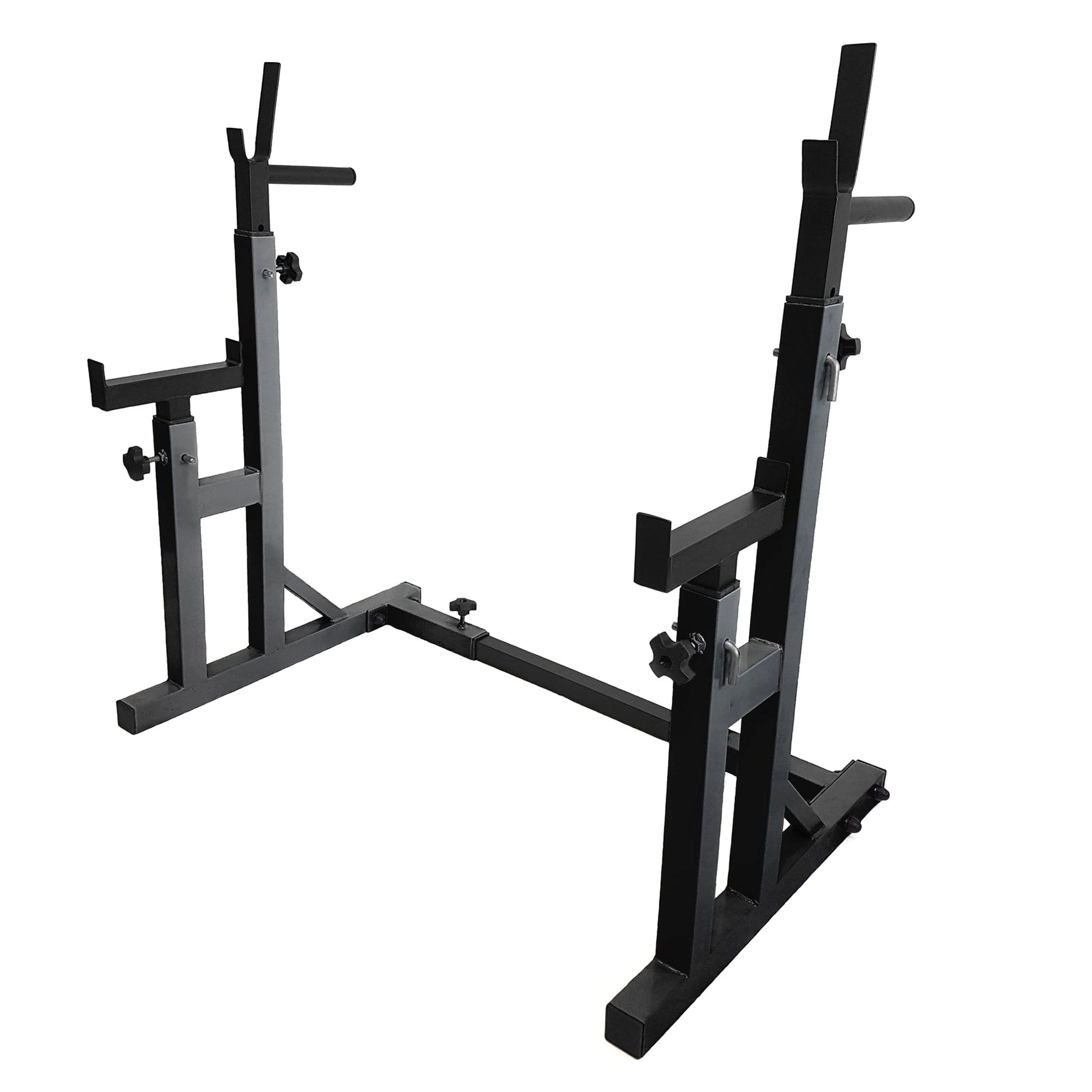 Adjustable Heavy‑Duty Squat & Bench Press Rack Stand – Powder‑Coated Steel, Safety Spotters & Dip Bars for Home Gym Strength Training
