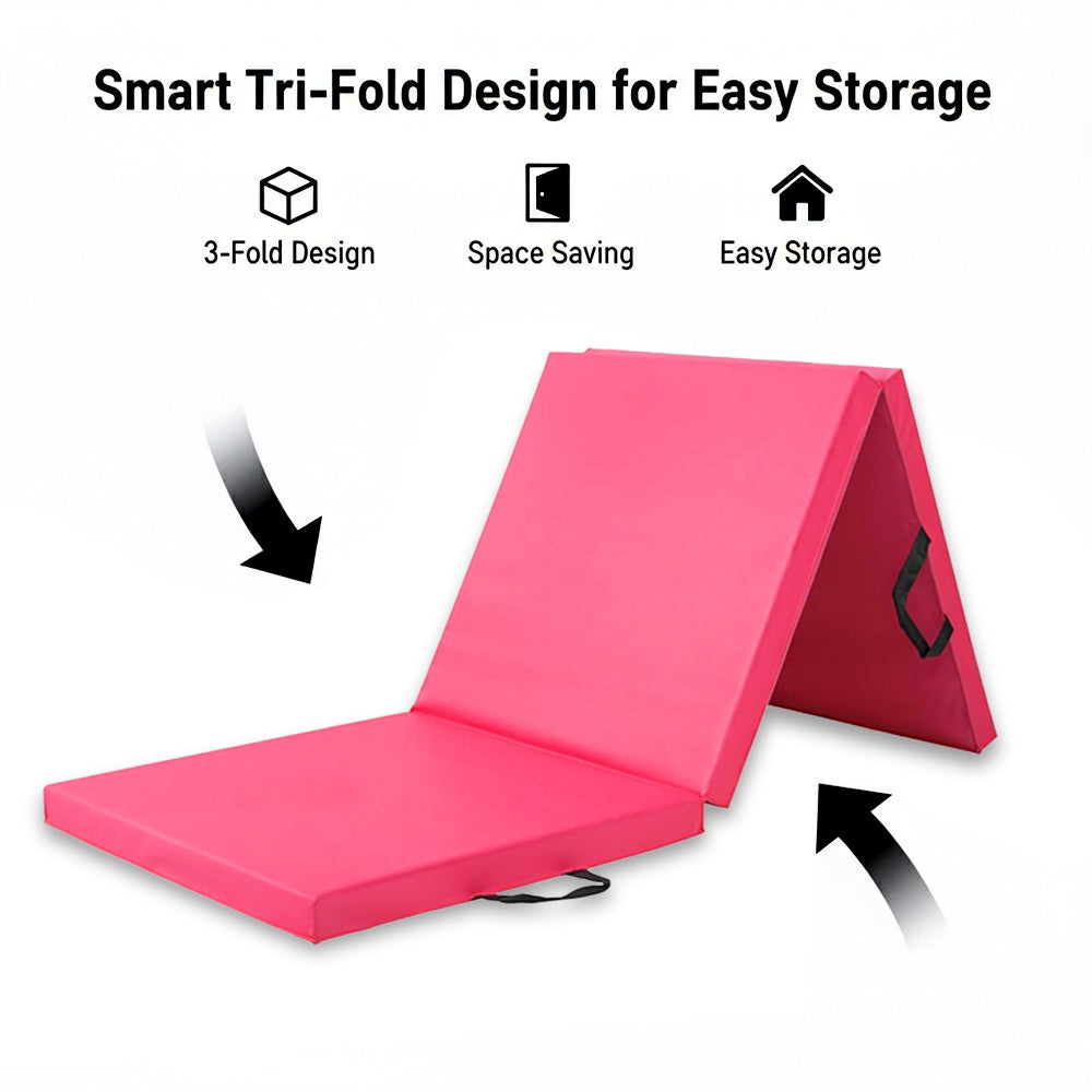Tri-Fold Gymnastics Crash Mat – 5cm Thick PU Leather Non-Slip Folding Mat with Handles