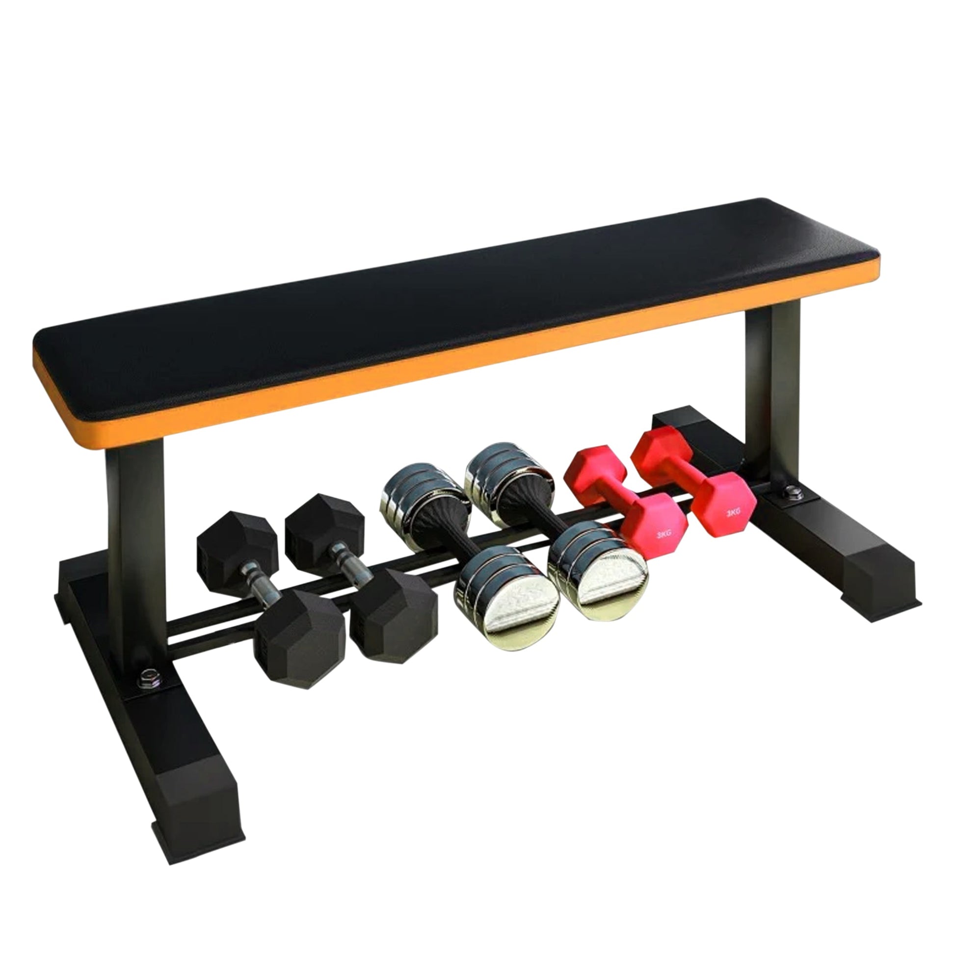 Built‑in Dumbbell Rack with Heavy‑Duty Flat Weight Bench, Alloy Steel Frame – Strength Training for Home Gym & Studio Workouts
