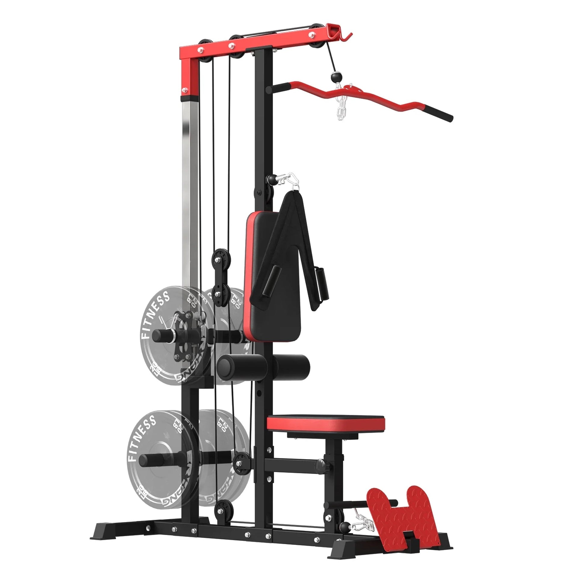Lat Pulldown Cable Station with High & Low Pulleys, Heavy‑Duty Steel Frame, Adjustable Seat & Flip‑Up Footplate – Compact Home Gym Strength Training
