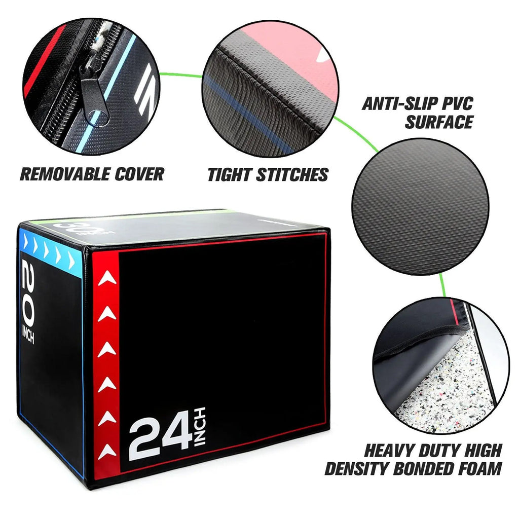 Soft 3‑in‑1 Foam Plyometric Jump Box – Non‑Slip Vinyl Coated for Home Gym Training
