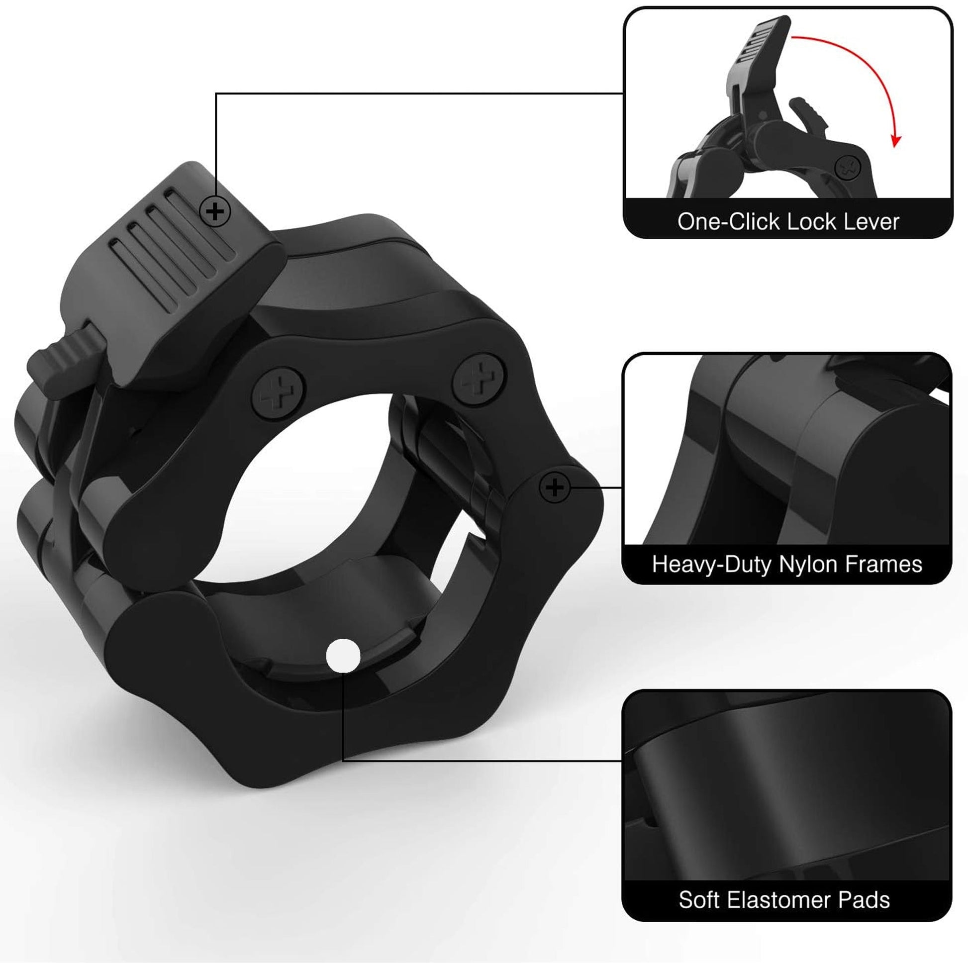 Adjustable Olympic Barbell Collars – Heavy‑Duty ABS Quick‑Release Locking Clips for 2″ Olympic Bars – Secure Strength Training for Home Gyms
