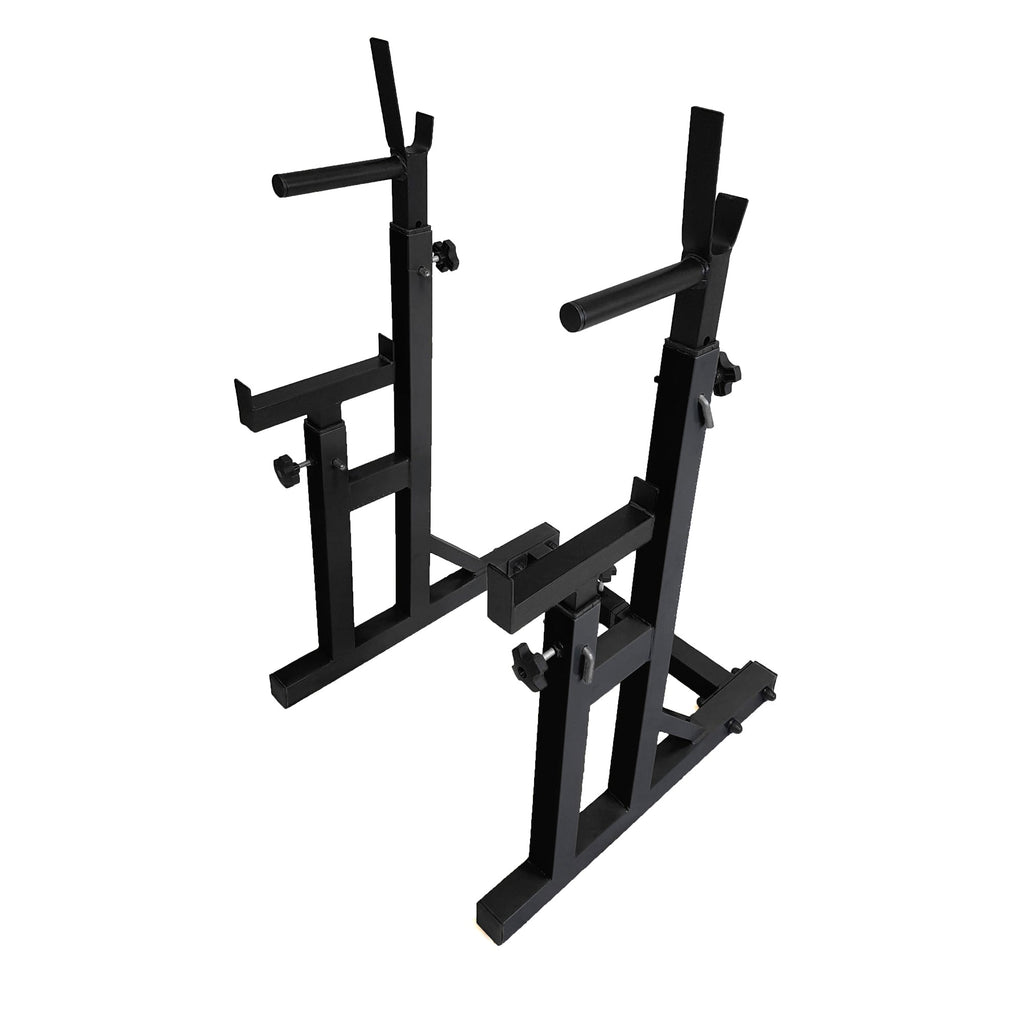 Adjustable Heavy‑Duty Squat & Bench Press Rack Stand – Powder‑Coated Steel, Safety Spotters & Dip Bars for Home Gym Strength Training