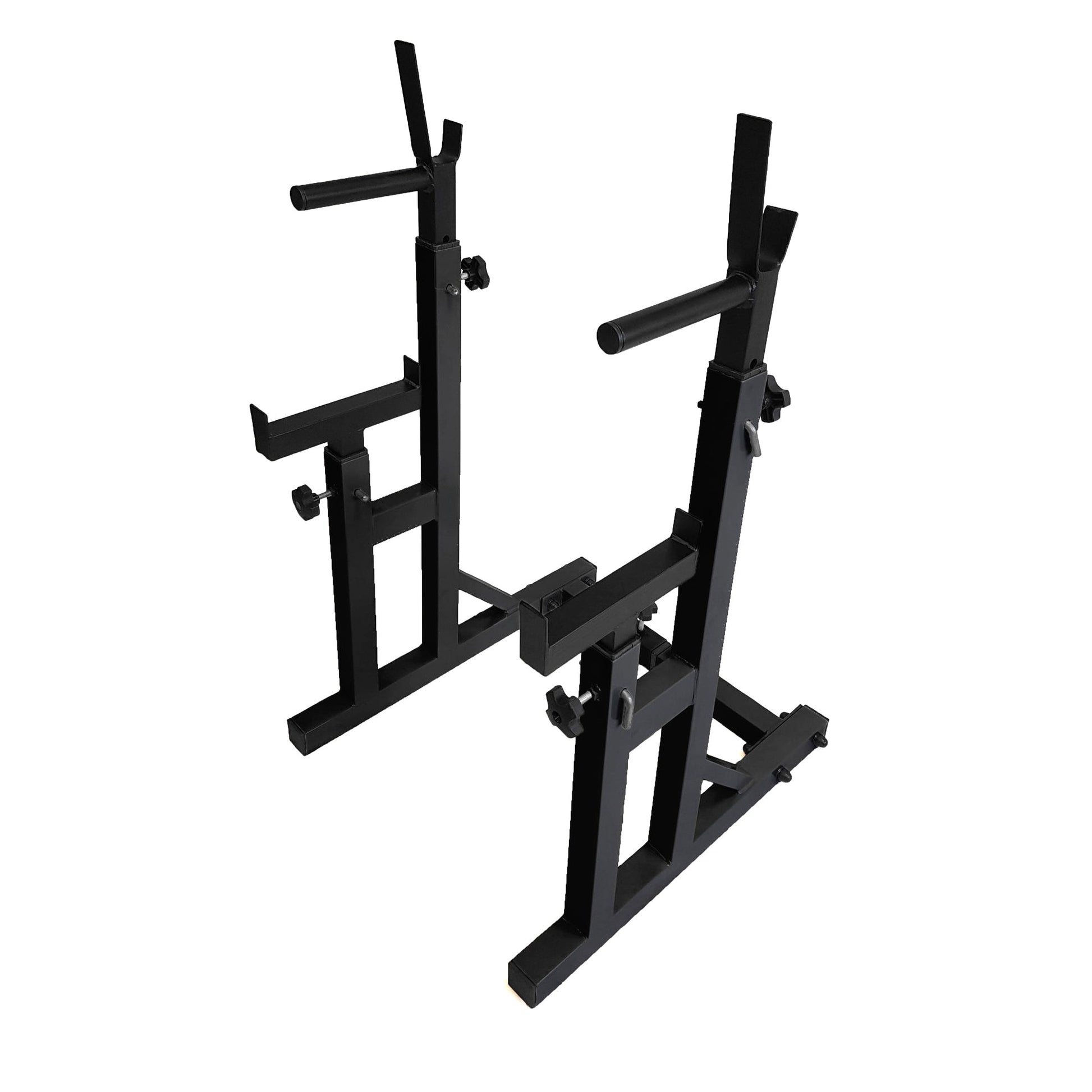Adjustable Heavy‑Duty Squat & Bench Press Rack Stand – Powder‑Coated Steel, Safety Spotters & Dip Bars for Home Gym Strength Training