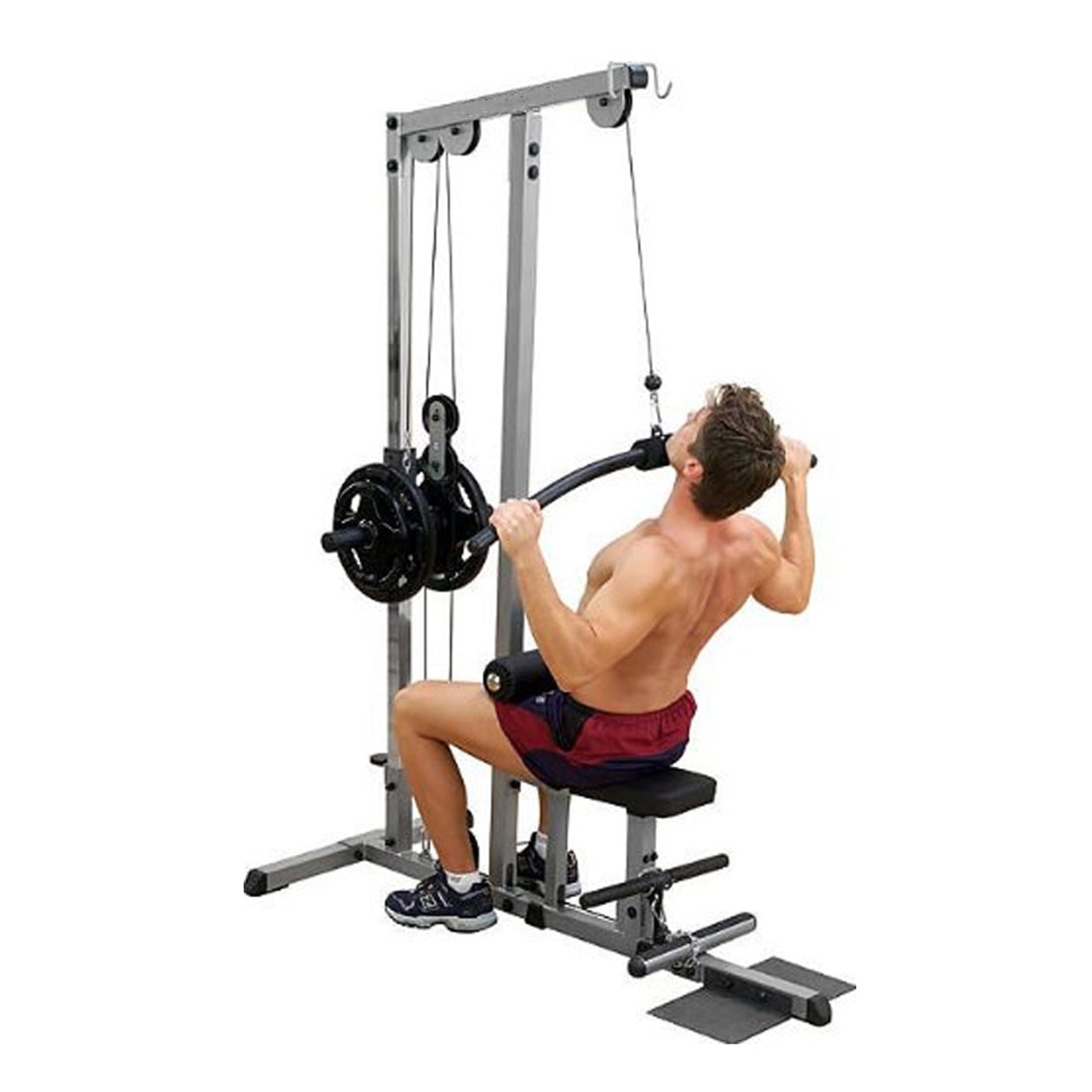 Lat Pulldown Cable Station with High & Low Pulleys, Heavy‑Duty Steel Frame, Adjustable Seat & Flip‑Up Footplate – Compact Home Gym Strength Training