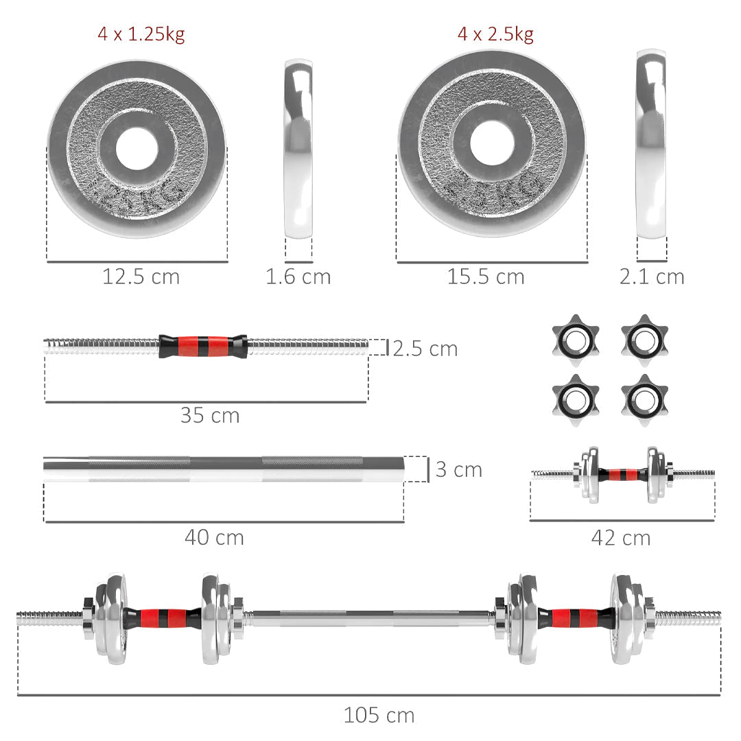 Adjustable Dumbbell & Barbell Set 20 kg – Steel/ Cast Iron Weights, Ergonomic Grip, Space‑Saving Home Fitness