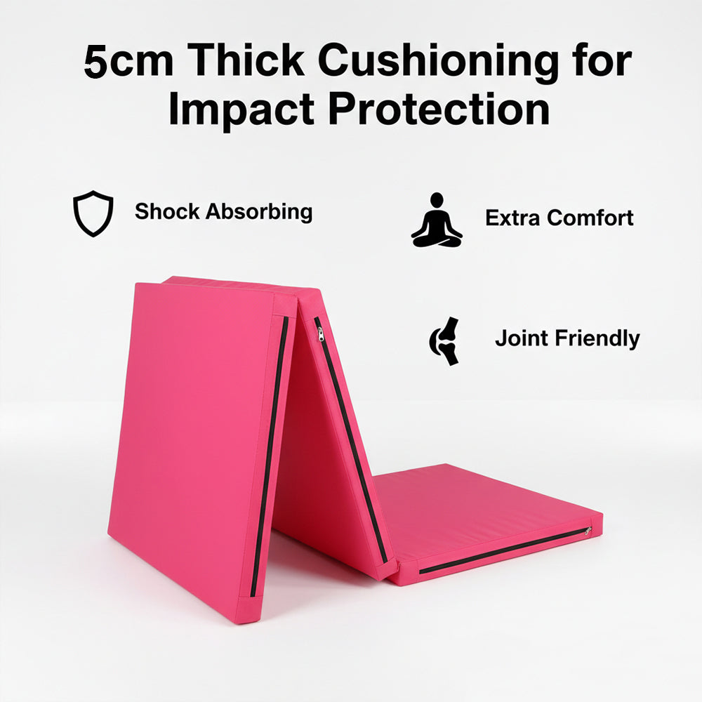 Tri-Fold Gymnastics Crash Mat – 5cm Thick PU Leather Non-Slip Folding Mat with Handles