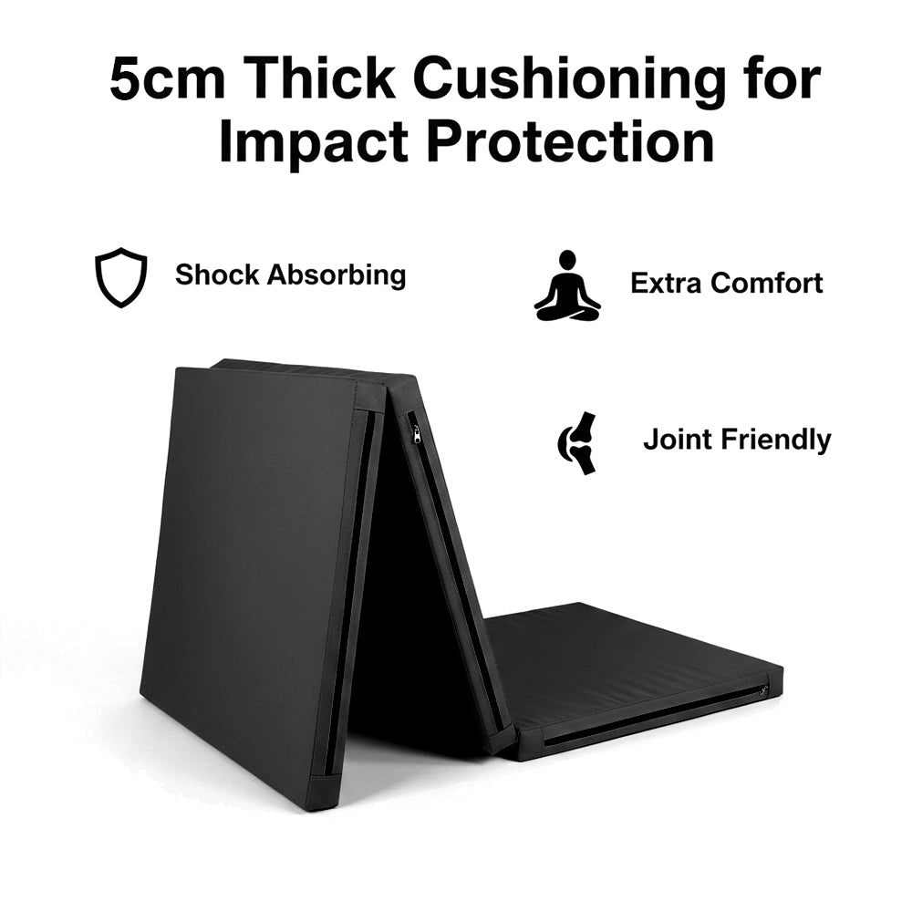 Tri-Fold Gymnastics Crash Mat – 5cm Thick PU Leather Non-Slip Folding Mat with Handles