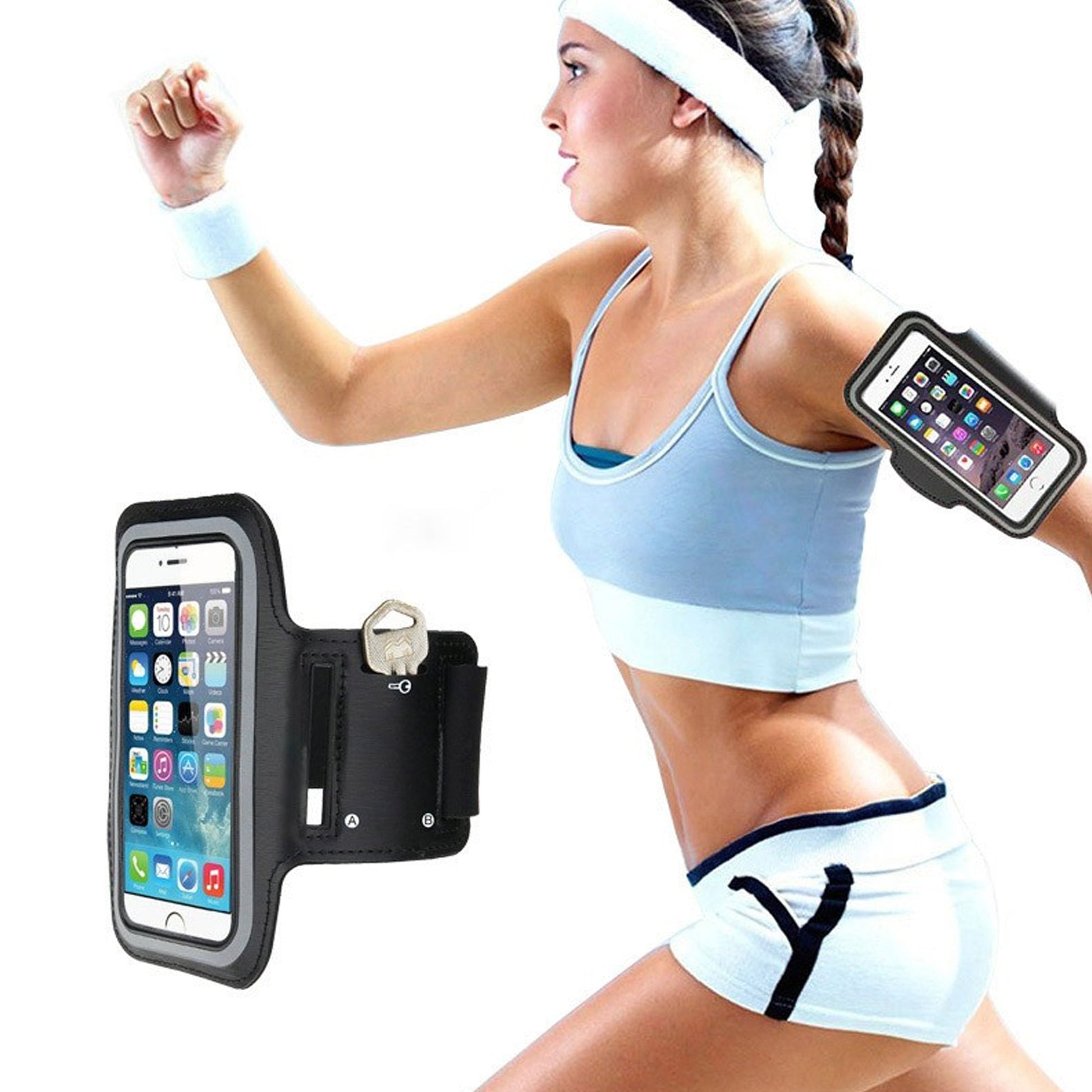 Waterproof Sports Armband Phone Holder – Reflective Strips, Elastic Fit up to 7" for Running & Gym