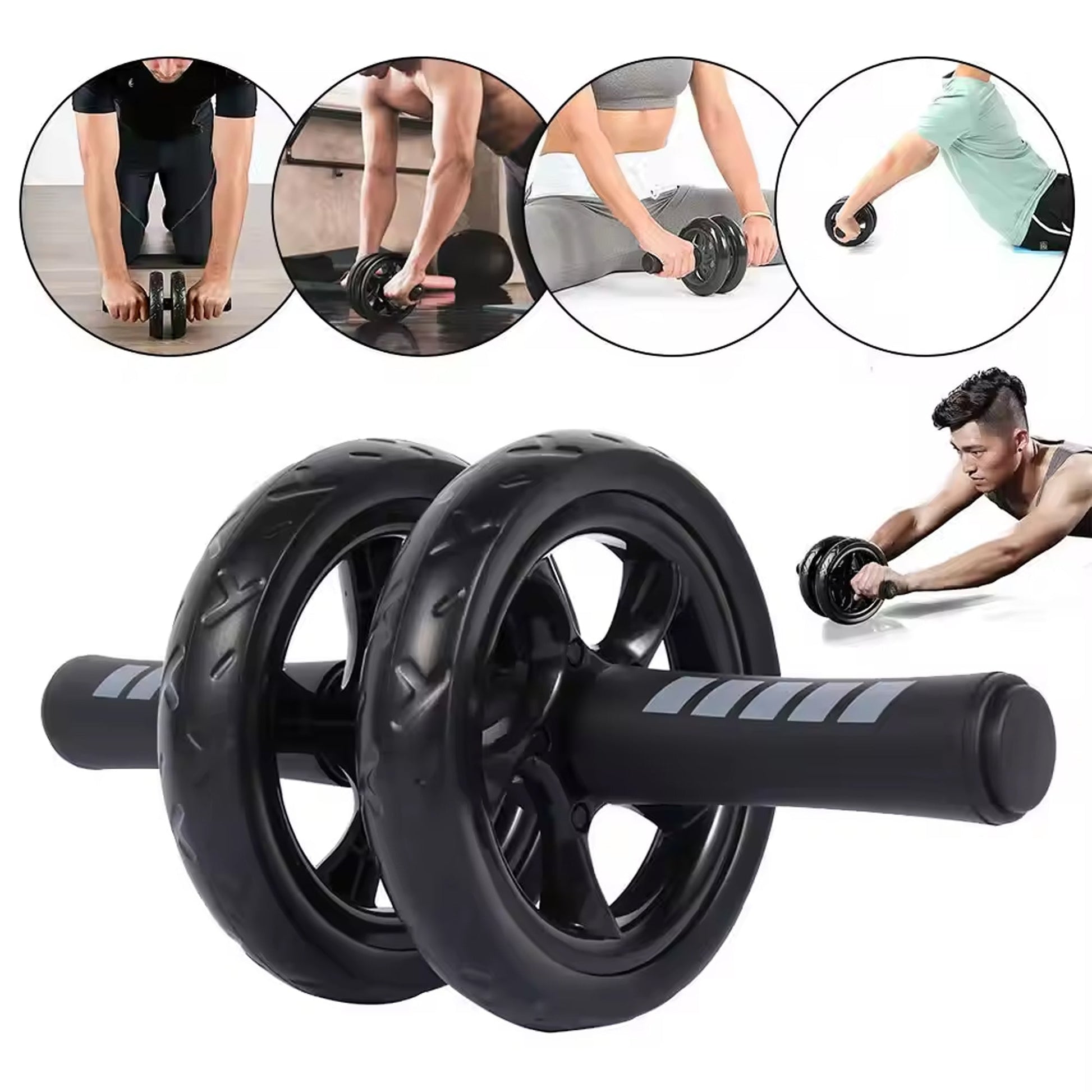 Double‑Wheel Ab Roller with Extra‑Thick Knee Pad – Ergonomic Non‑Slip Grips, Dual Stability Wheels for Core Strength Training – Compact Home Gym Essential