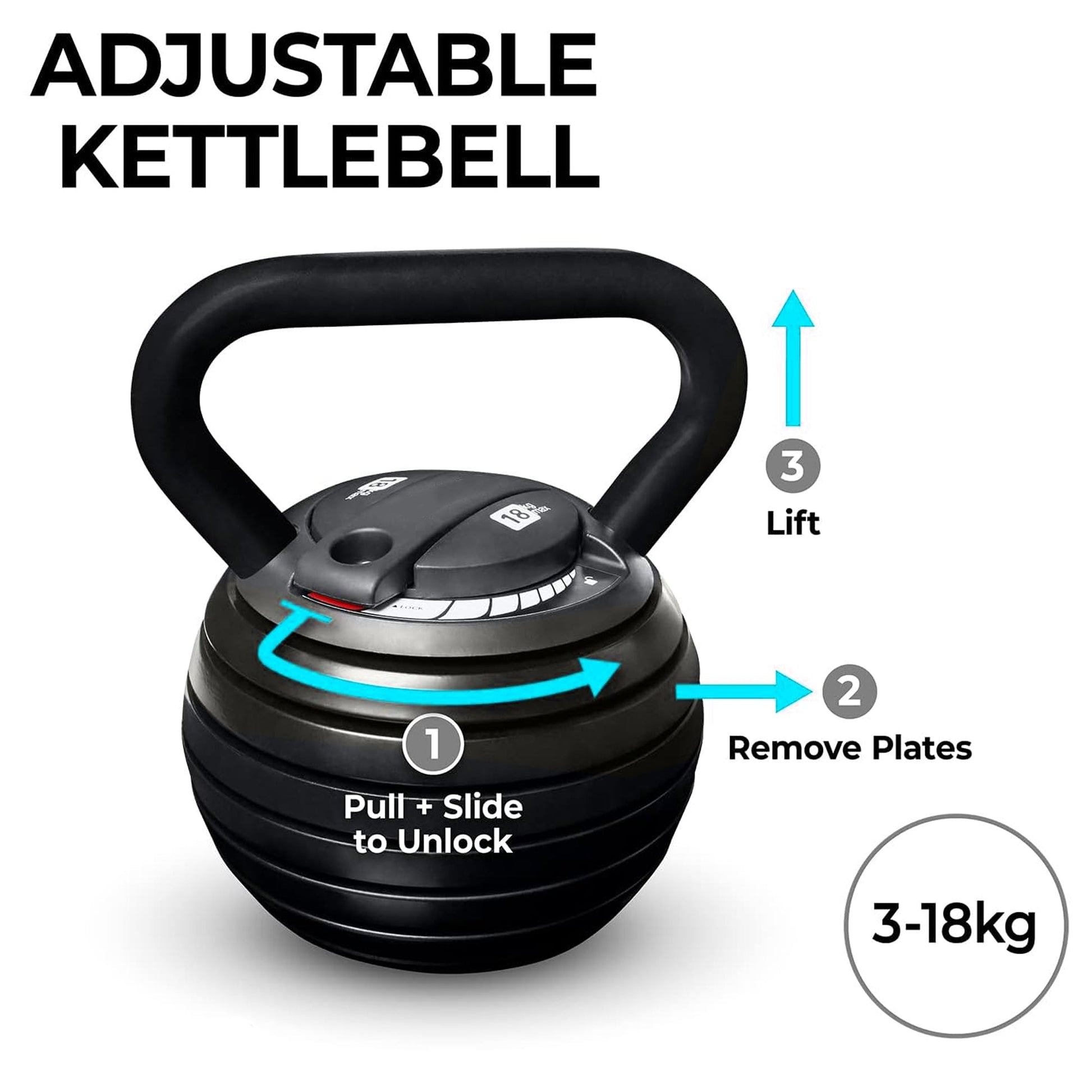 18 kg Adjustable Kettlebell – Heavy‑Duty Quick‑Lock Plates, Ergonomic Grip, Full‑Body Strength Training, Compact Home Gym Equipment