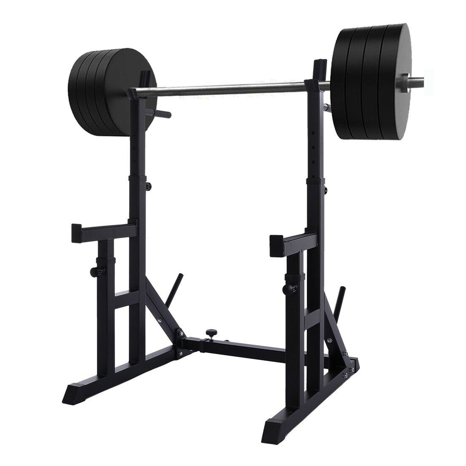 Adjustable Heavy‑Duty Squat & Bench Press Rack Stand – Powder‑Coated Steel, Safety Spotters & Dip Bars for Home Gym Strength Training