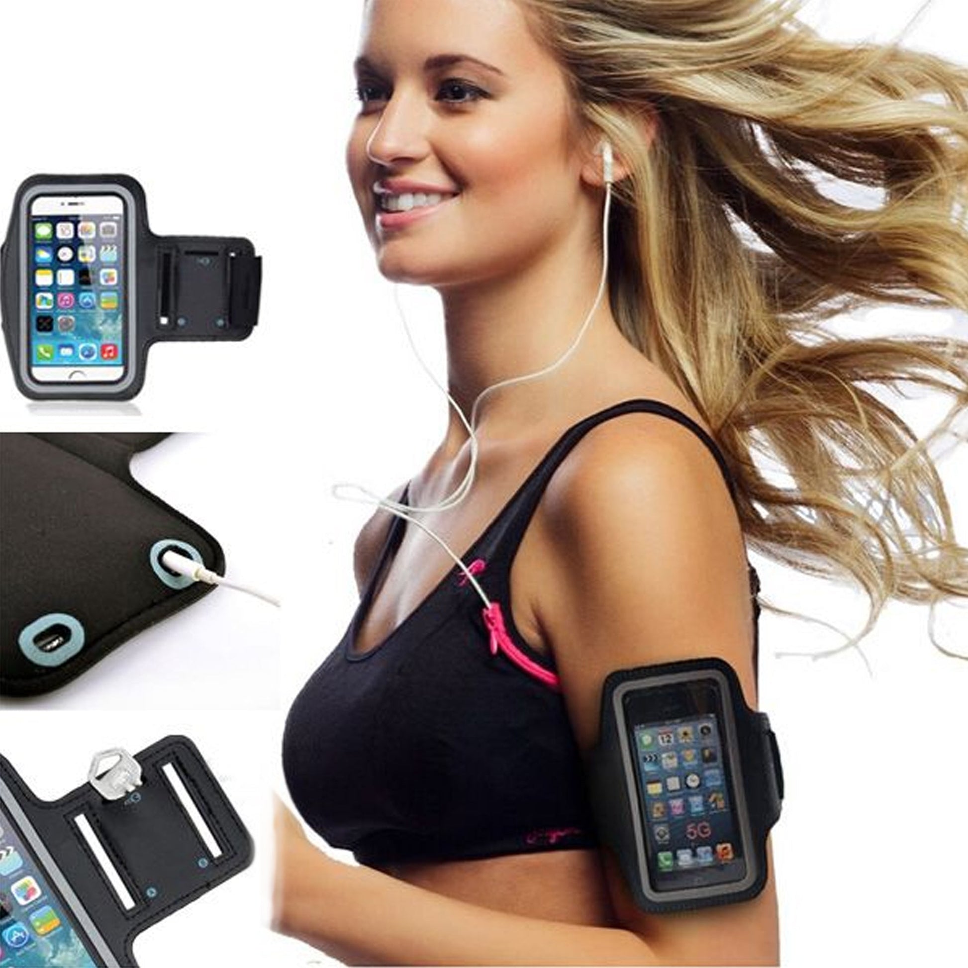 Waterproof Sports Armband Phone Holder – Reflective Strips, Elastic Fit up to 7" for Running & Gym