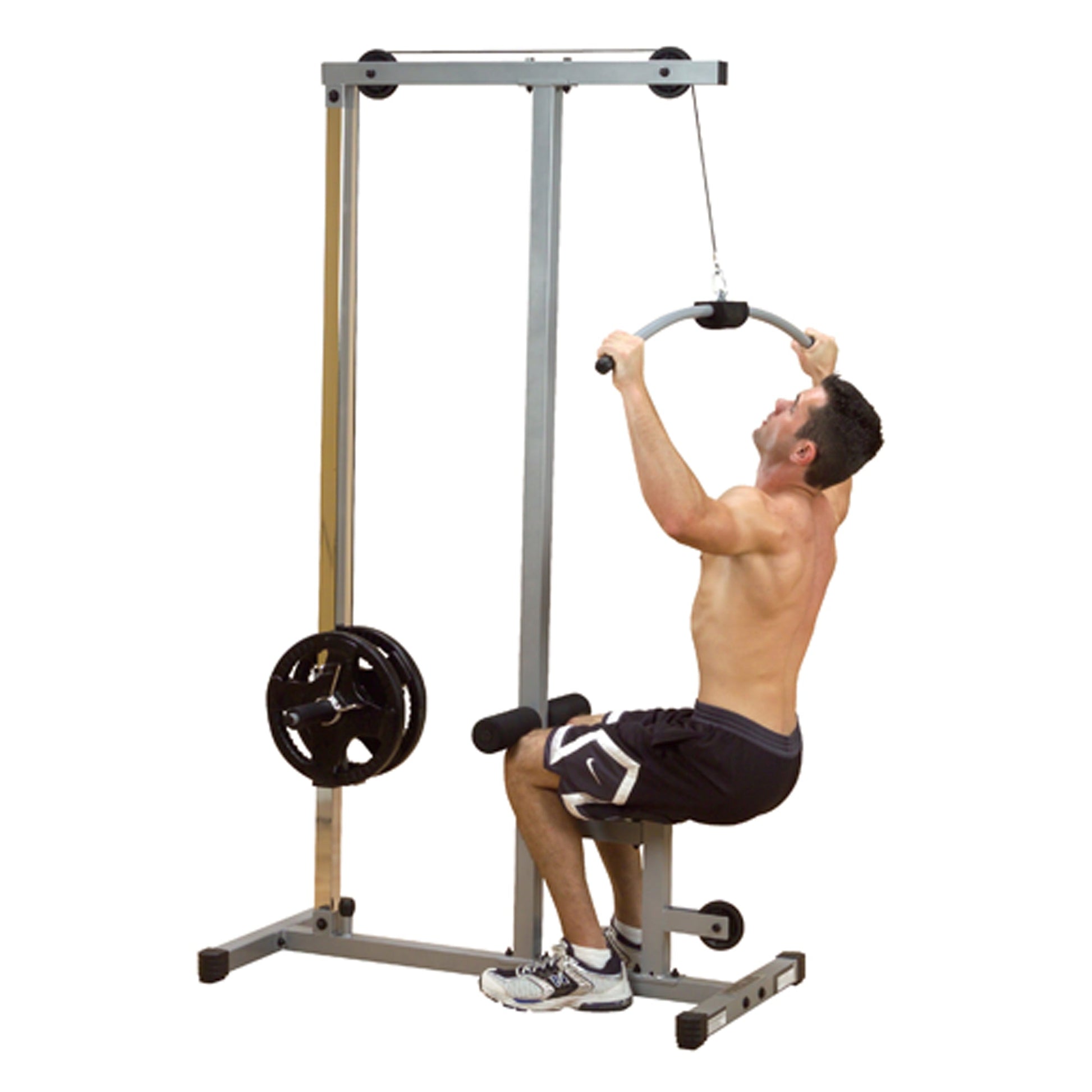 Lat Pulldown Cable Station with High & Low Pulleys, Heavy‑Duty Steel Frame, Adjustable Seat & Flip‑Up Footplate – Compact Home Gym Strength Training