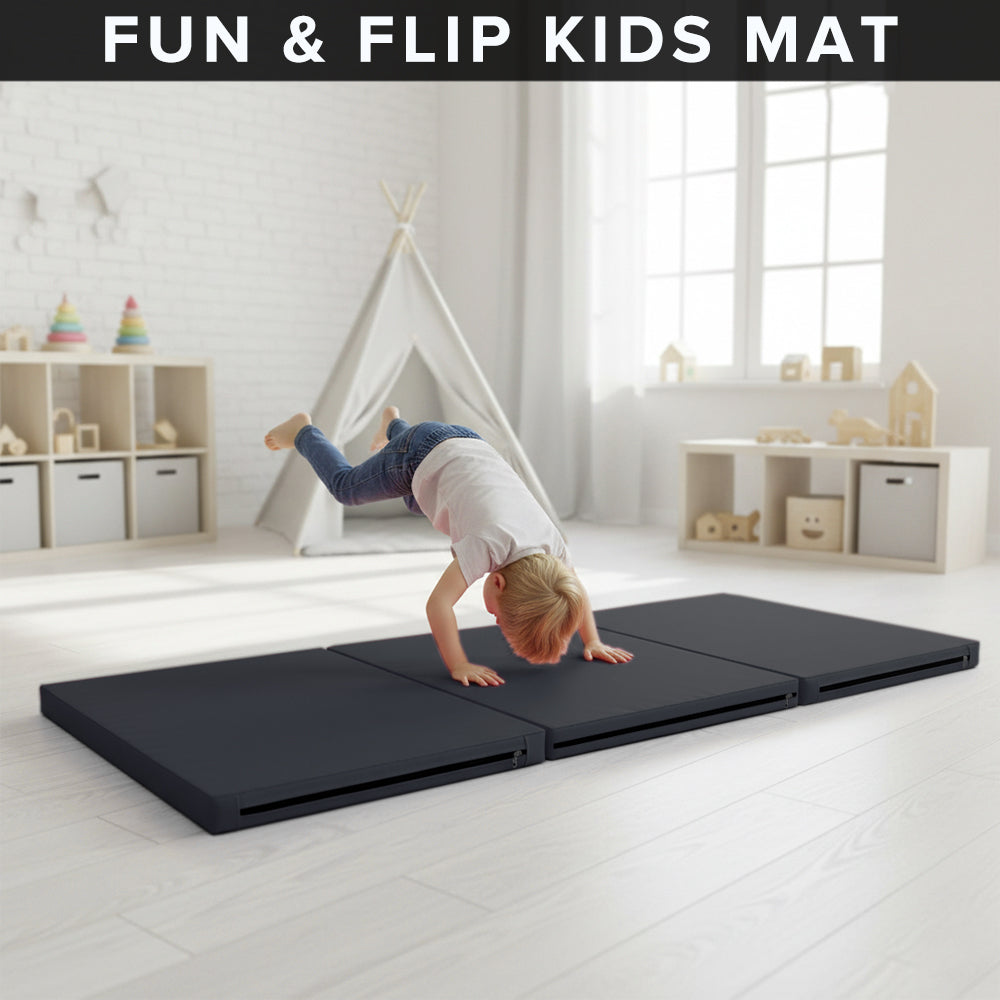 Tri-Fold Gymnastics Crash Mat – 5cm Thick PU Leather Non-Slip Folding Mat with Handles