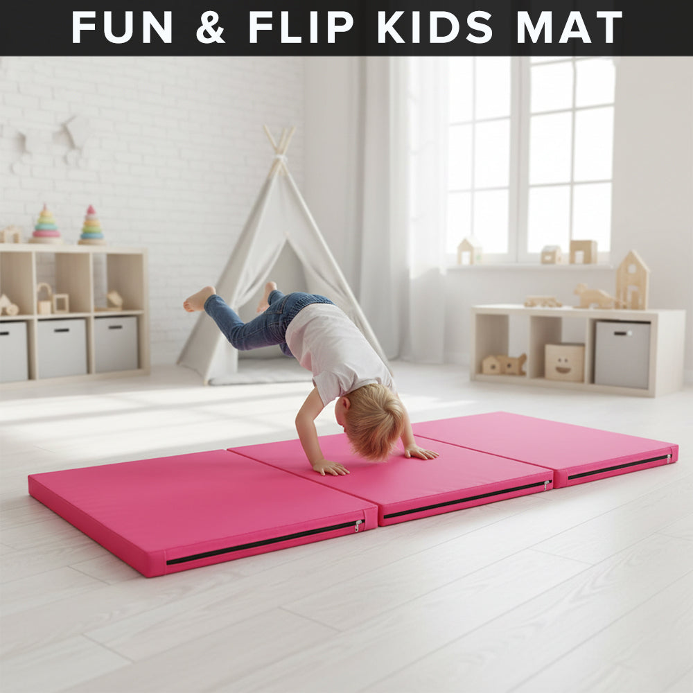Tri-Fold Gymnastics Crash Mat – 5cm Thick PU Leather Non-Slip Folding Mat with Handles