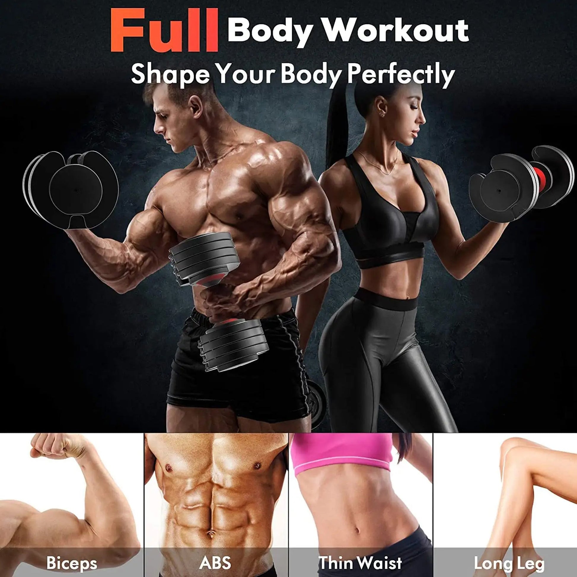 25kg Pair of Adjustable Dumbbells – 10-in-1 Each | 2.5kg–25kg Range | Quick Dial Weights with Safety Locking for Home Gym Strength Training