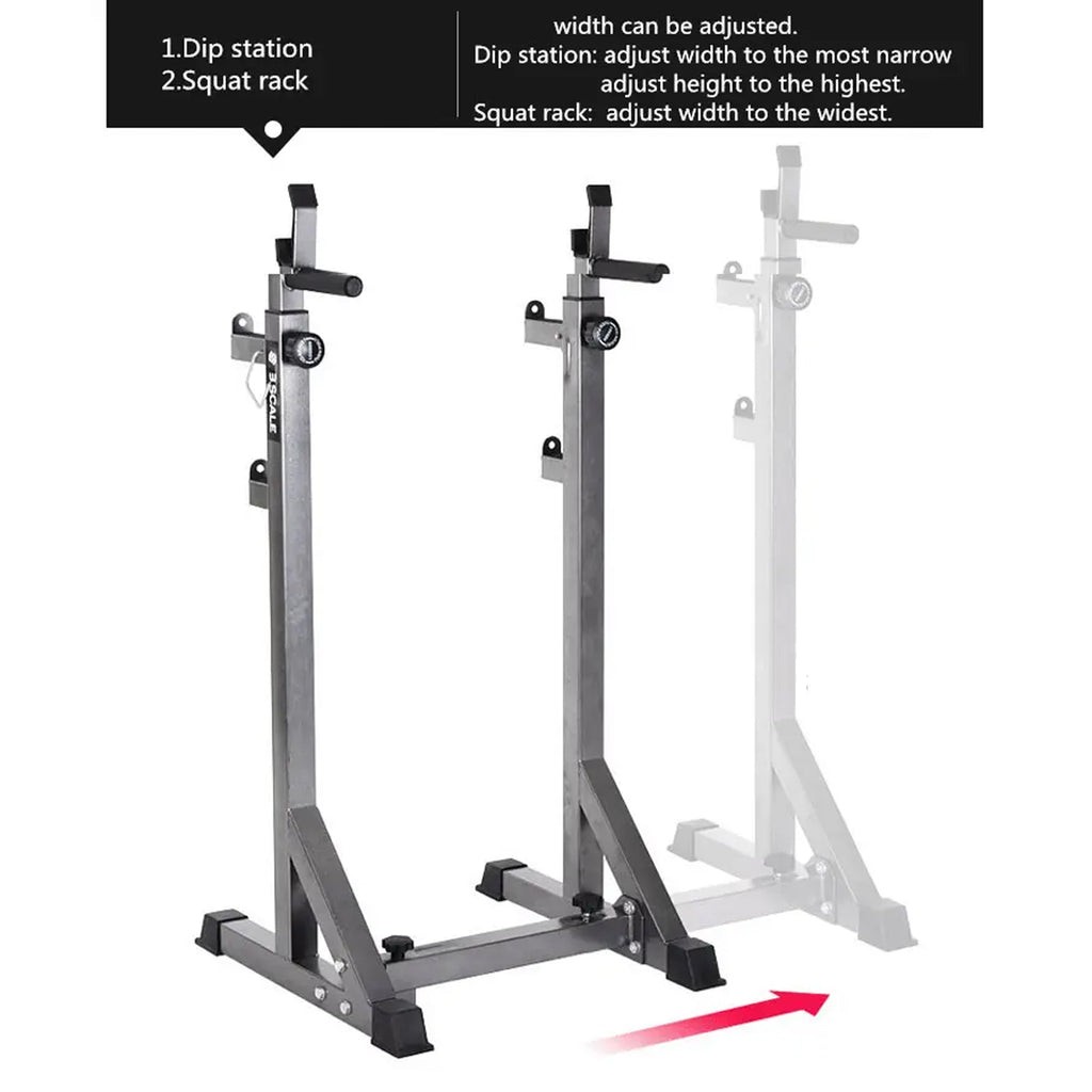 Adjustable Heavy-Duty Half Squat Rack with Dip Station & Spotters, 200KG Max Load, Steel Frame for Strength Training – Home Gym Essential