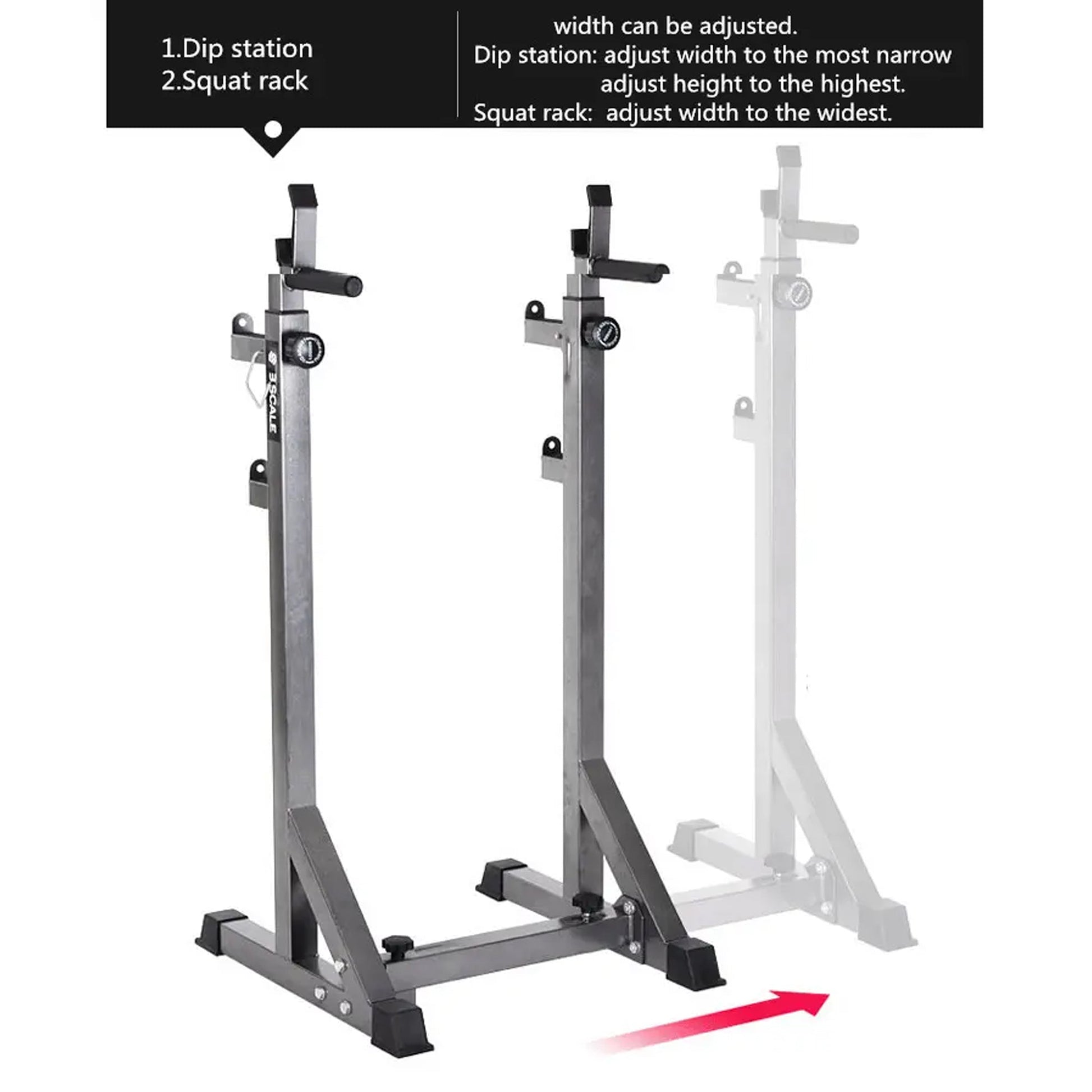 Adjustable Heavy-Duty Half Squat Rack with Dip Station & Spotters, 200KG Max Load, Steel Frame for Strength Training – Home Gym Essential