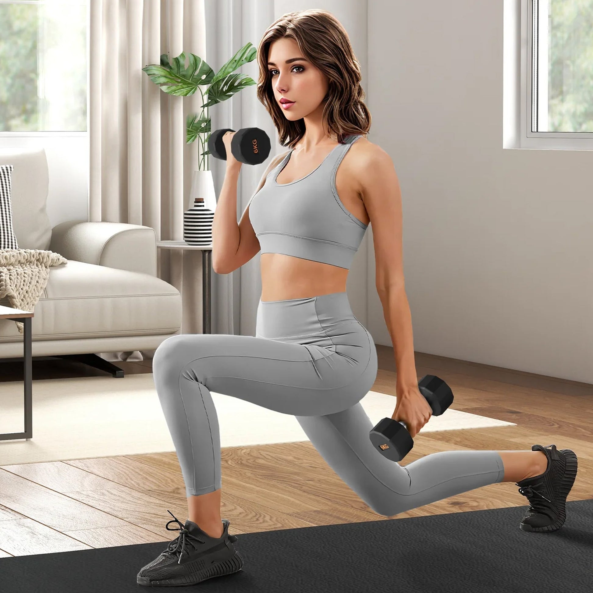 Hex Rubber Round-Coated Dumbbell – Anti‑Roll, High‑Grip Ergonomic Handle, Strength Training for Home Gym, Quiet & Durable Design