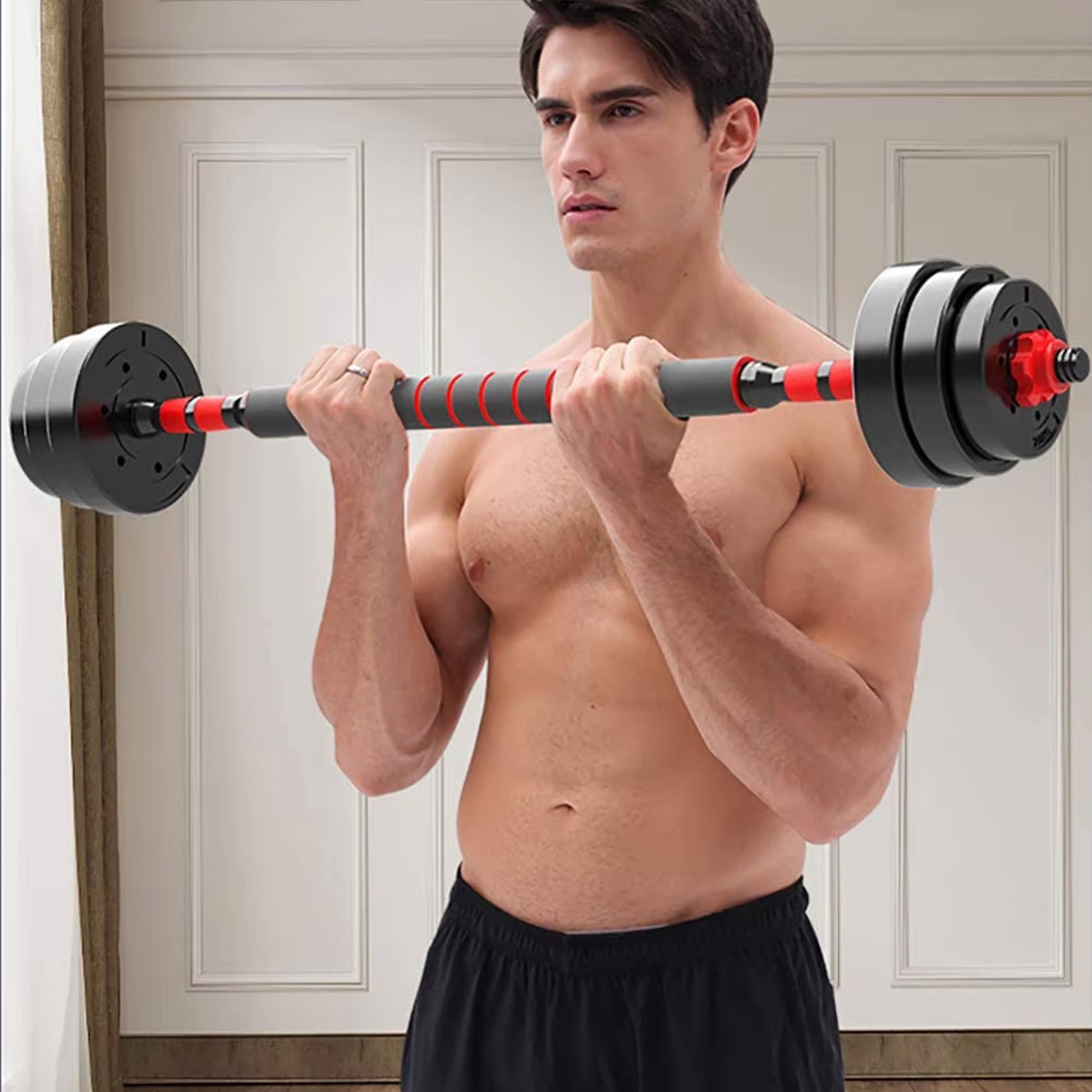 Adjustable Vinyl‑Coated Dumbbells & Barbell Set 20‑30 kg – Anti‑Roll Sport Handles for Strength Training – Home Gym, Compact & Durable