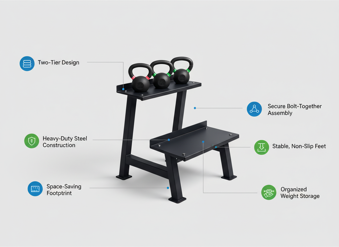 Heavy-Duty Steel Kettlebell Storage Rack for Kettlebells – Compact Space-Saving Gym Organizer for Home
