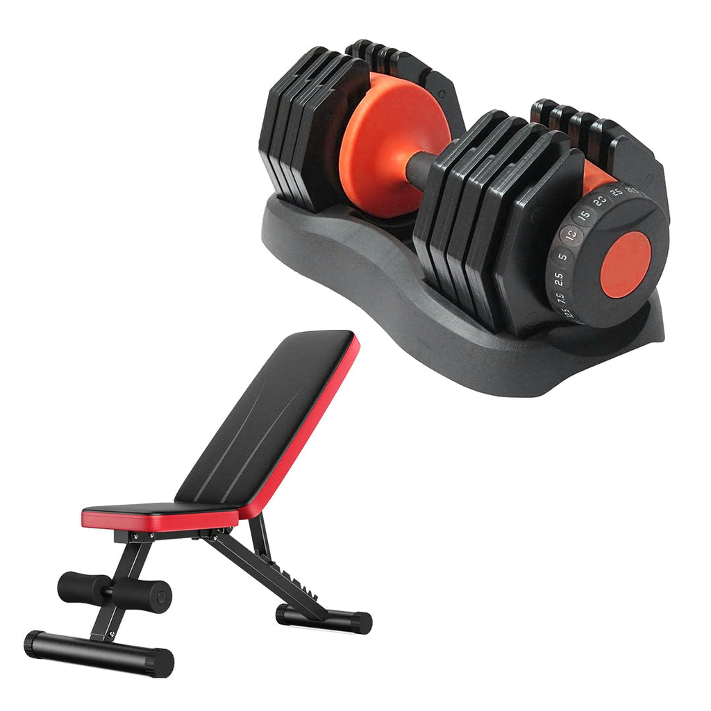 Adjustable 24 kg Quick‑Dial Dumbbell – 15‑in‑1 Rubber‑Coated Space‑Saving Weight Plate System for Strength Training, Home Gym Ready