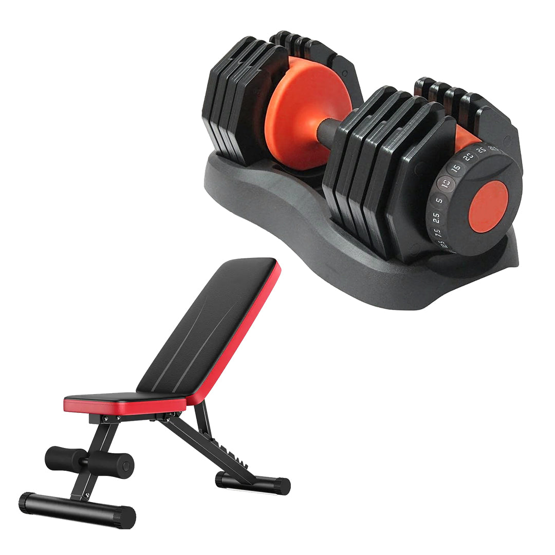 Adjustable 24 kg Quick‑Dial Dumbbell – 15‑in‑1 Rubber‑Coated Space‑Saving Weight Plate System for Strength Training, Home Gym Ready