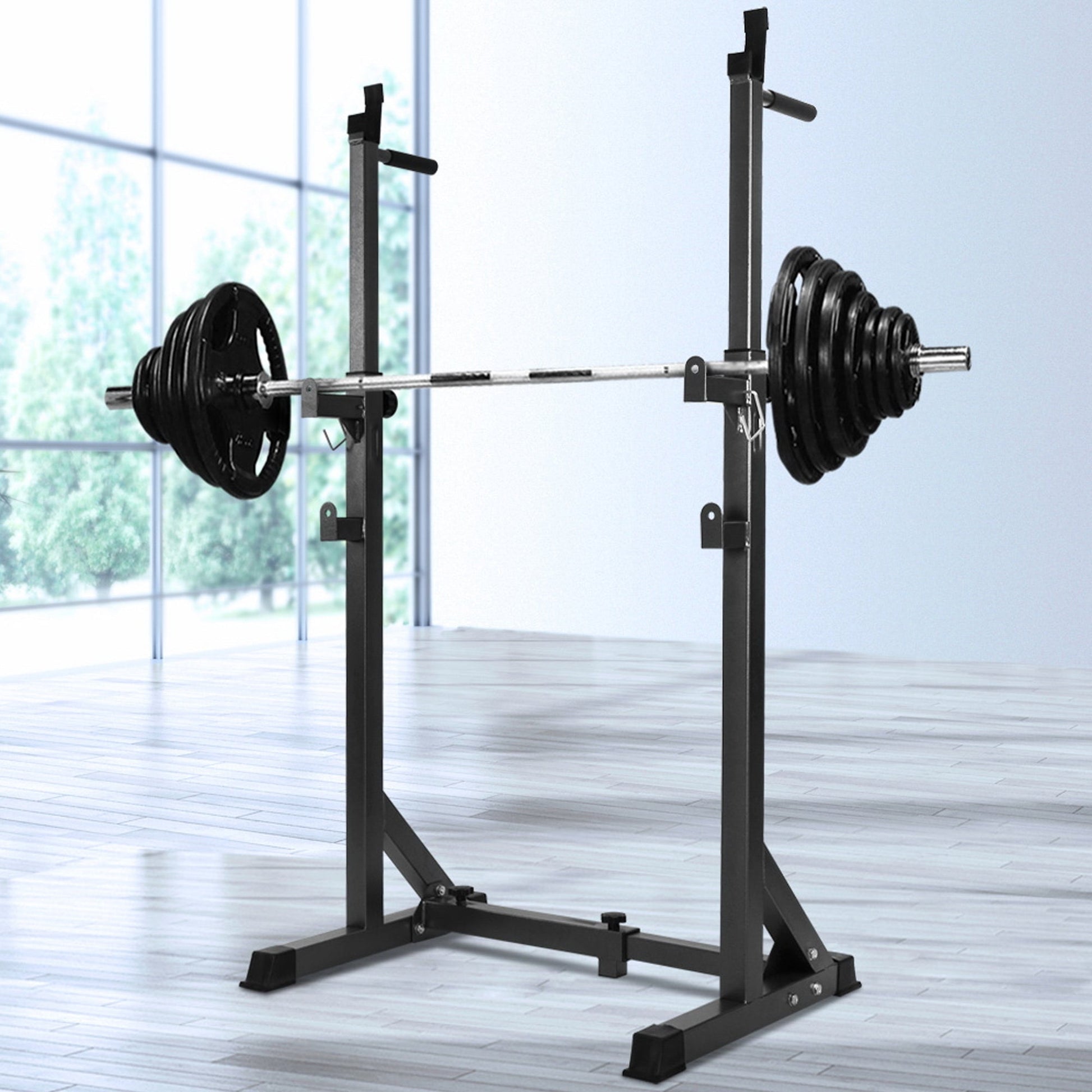 Adjustable Heavy-Duty Half Squat Rack with Dip Station & Spotters, 200KG Max Load, Steel Frame for Strength Training – Home Gym Essential