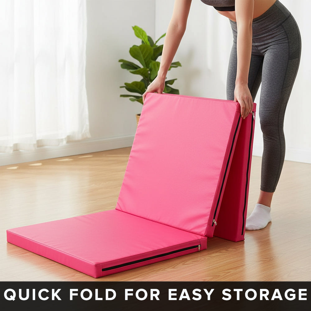 Tri-Fold Gymnastics Crash Mat – 5cm Thick PU Leather Non-Slip Folding Mat with Handles