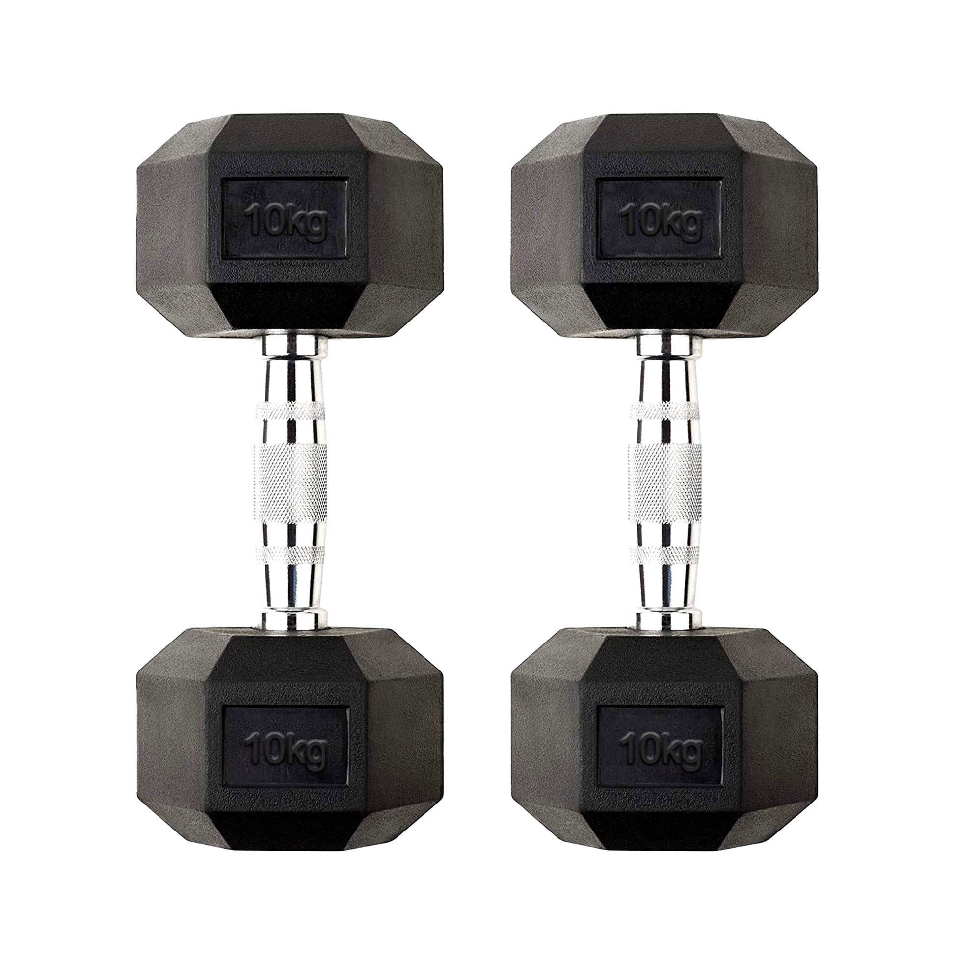 Hex 10kg Dumbbell Pair – Rubber Coated Anti Roll Cast Iron Weights for Full Body Strength Training & Home Gym Workouts – 2 x 10kg Hex Dumbbells