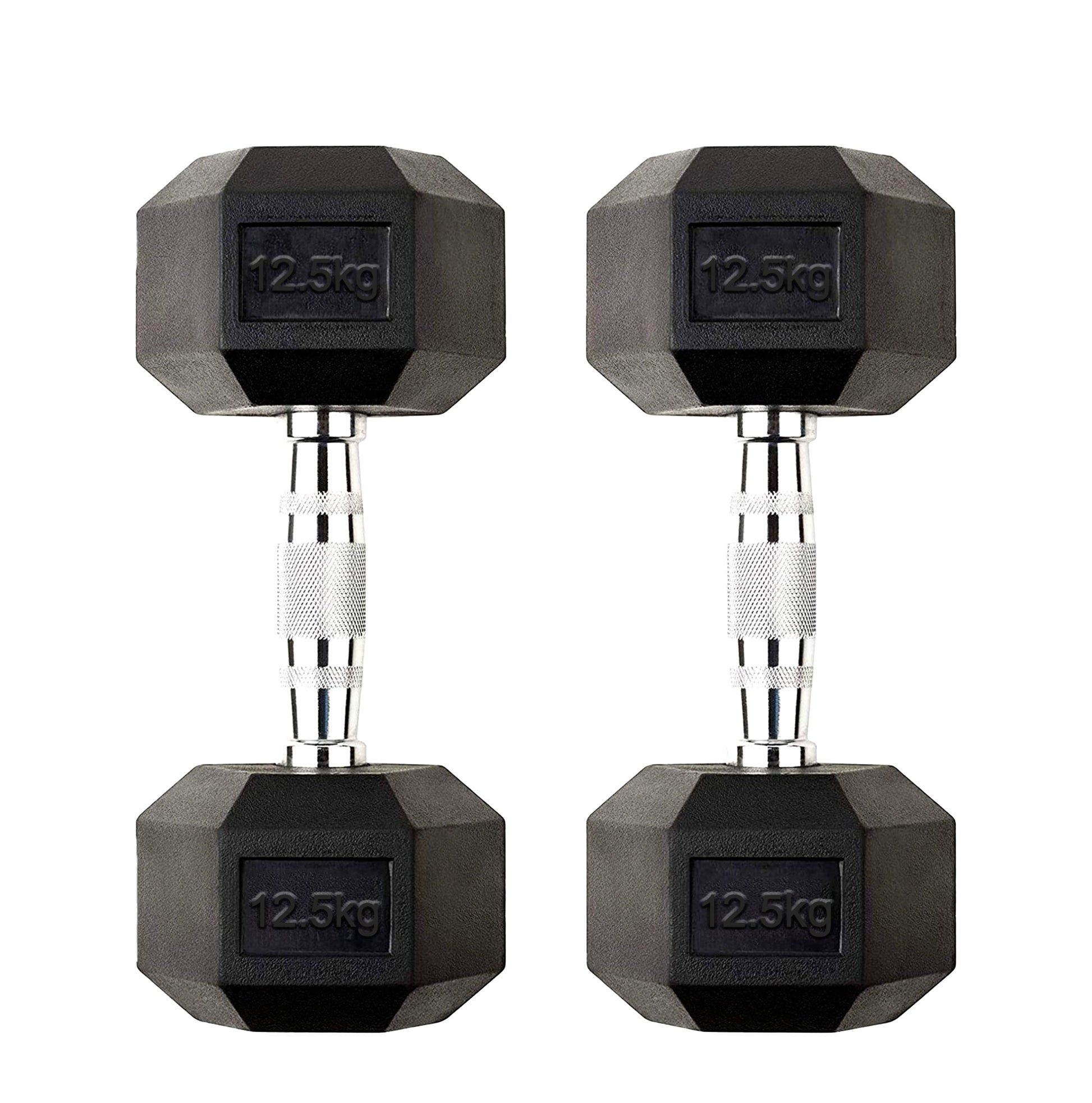 Build Strength at Home with 12.5kg Hex Dumbbell Pair – Rubber Coated, Anti Roll Free Weights with Chrome Handles – 2 x 12.5kg Set