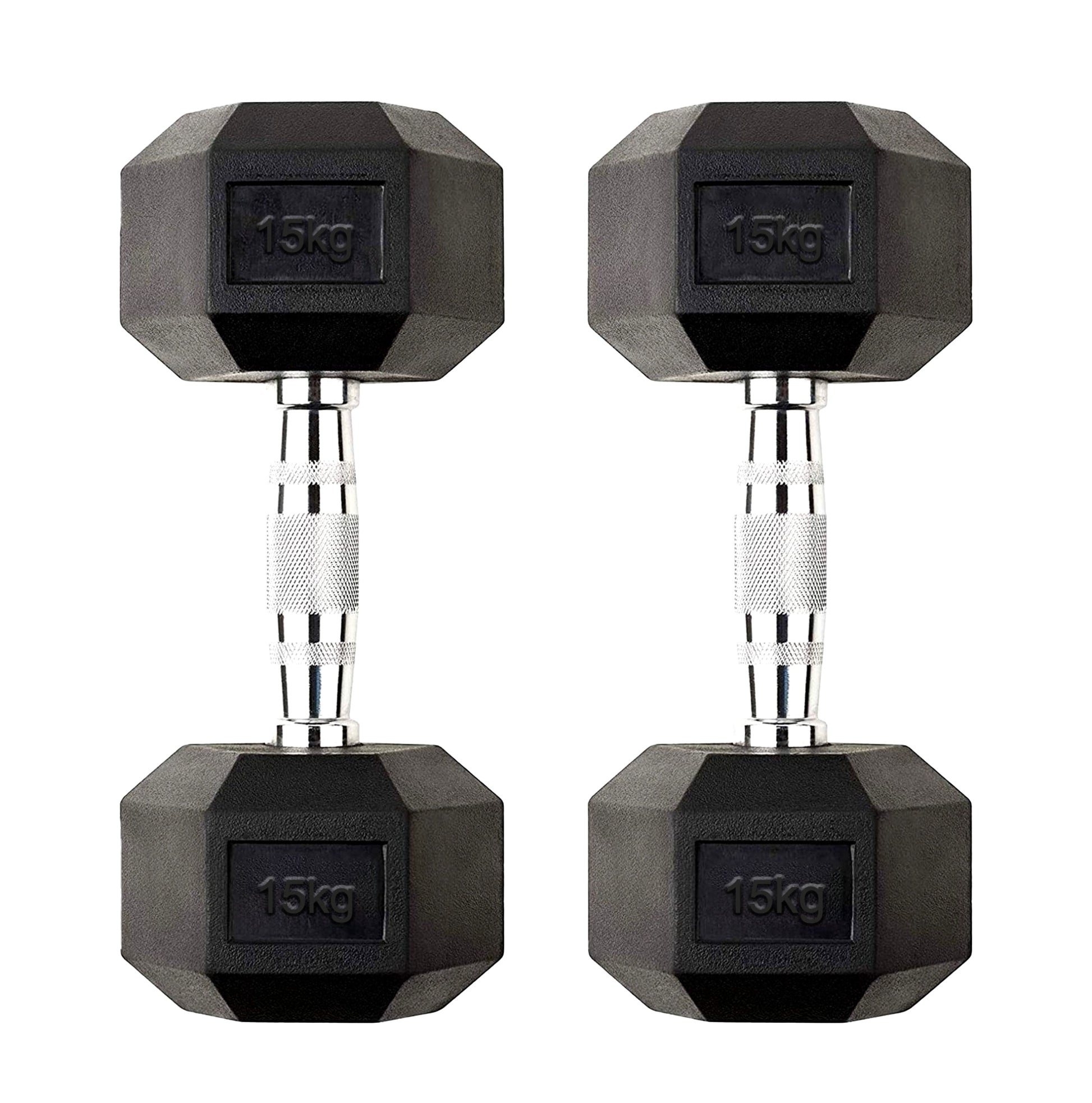 Build Strength at Home with 15kg Hex Dumbbells – Rubber Coated Cast Iron, Anti Roll Design, 2 x 15kg Dumbbell Set