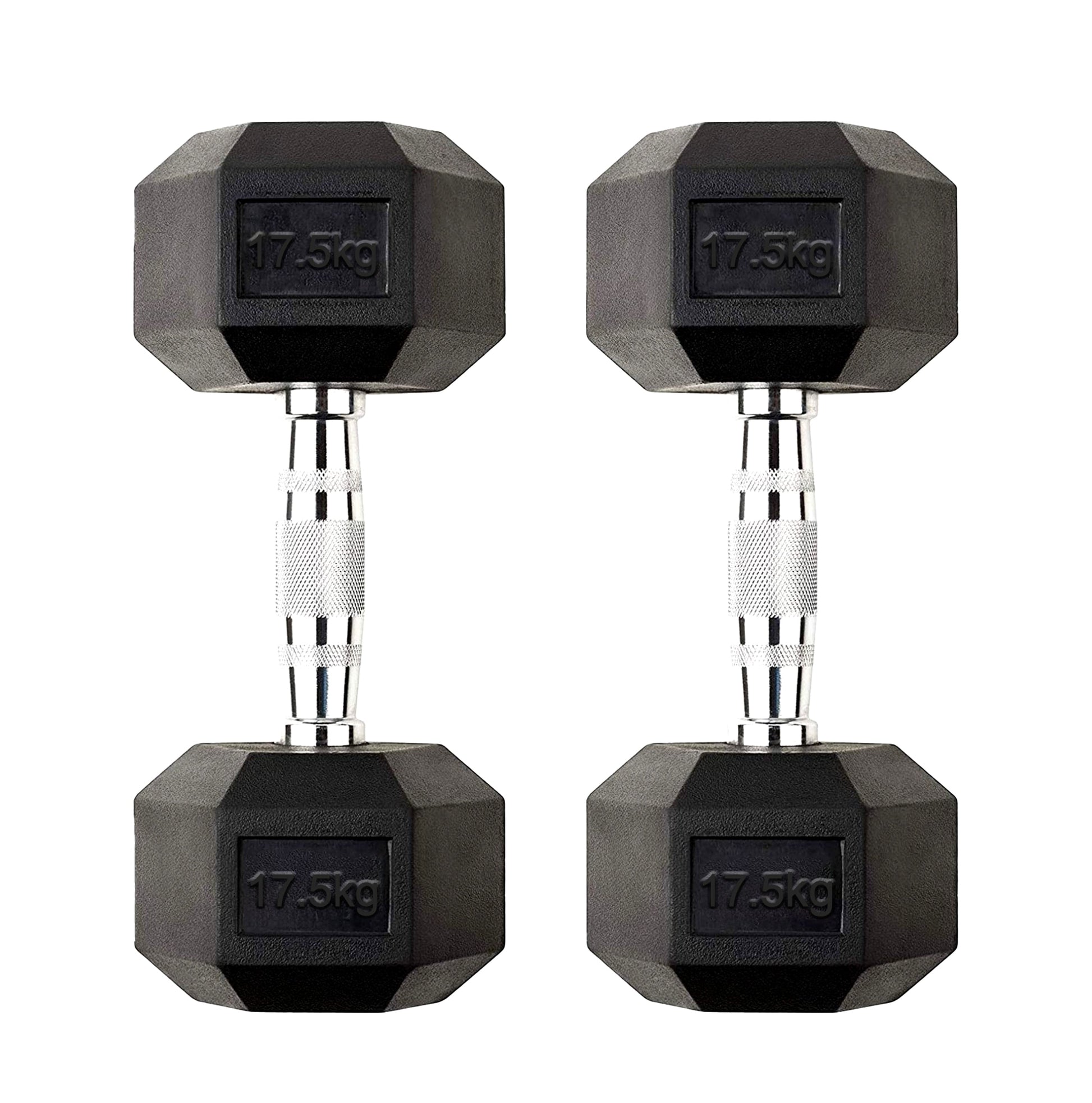 Upgrade Your Home Gym with 17.5kg Hex Dumbbells – Rubber Coated Anti Roll Cast Iron Weights, 2 x 17.5kg Strength Training Set