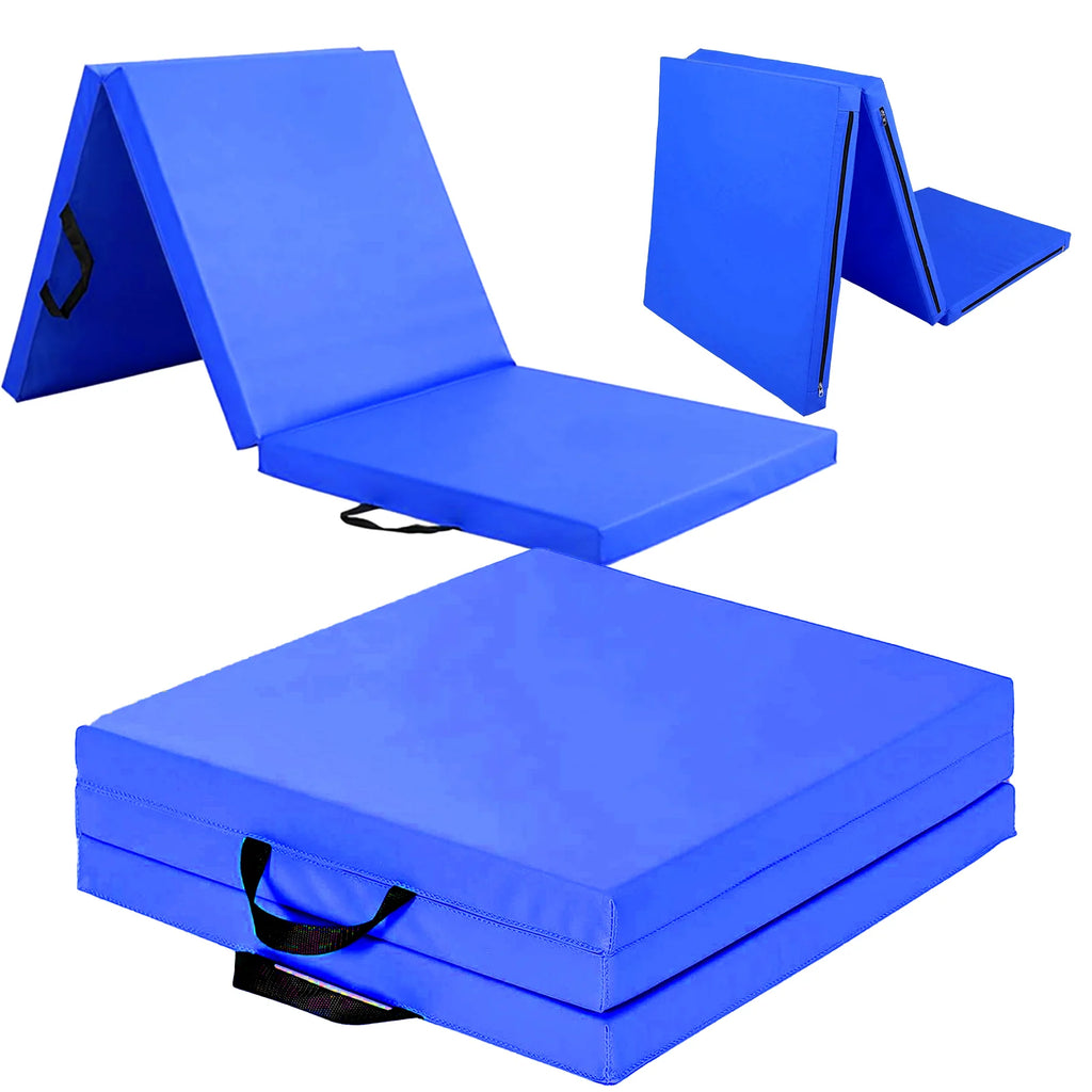 Tri-Fold Gymnastics Crash Mat – 5cm Thick PU Leather Non-Slip Folding Mat with Handles