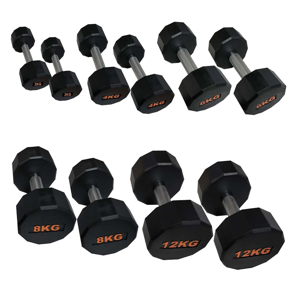 Hex Rubber Round-Coated Dumbbell – Anti‑Roll, High‑Grip Ergonomic Handle, Strength Training for Home Gym, Quiet & Durable Design