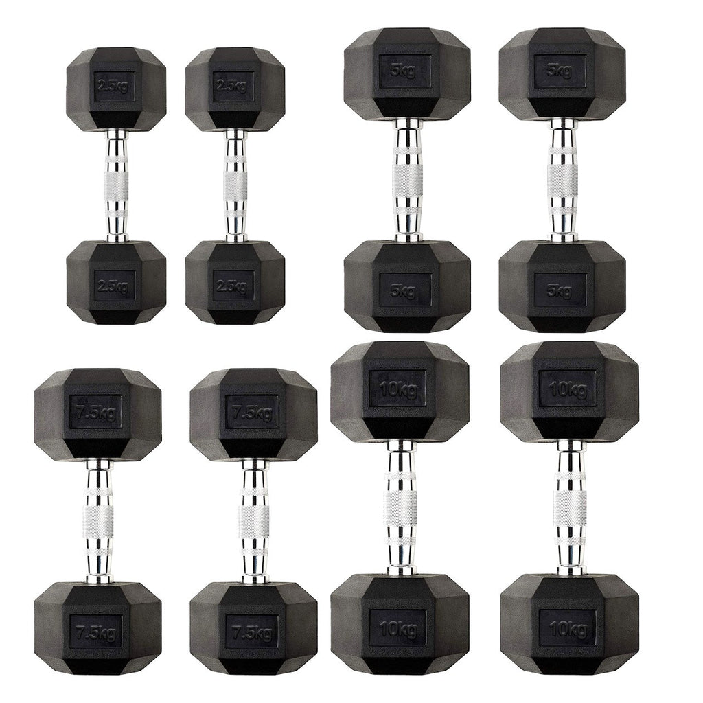 Hex Dumbbell Set 2.5kg–60kg – Rubber-Coated Anti-Roll Weights with Steel Handles – Dumbbell Pairs & Rack Bundles for Home & Commercial Gym Use