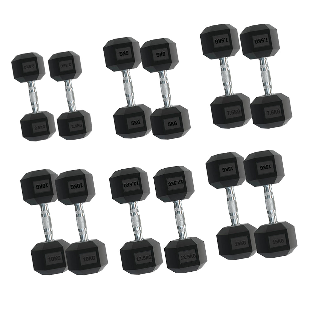 Upgrade Your Home Gym with 6-Pair Hex Dumbbell Set 2.5kg–30kg and Optional Tier 6 Rack – Durable Rubber-Coated, Anti-Roll Weights for Strength Training