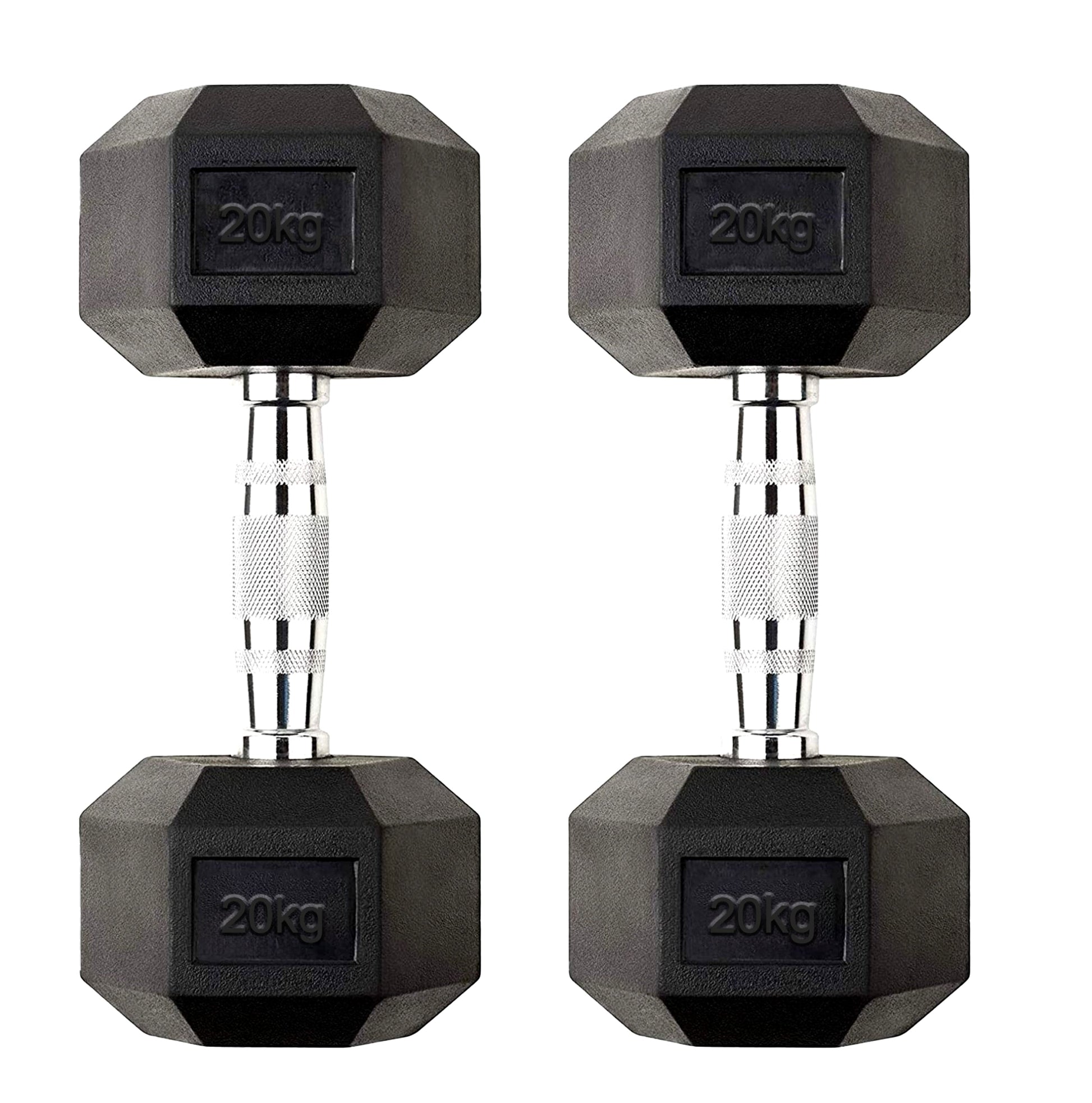Maximize Home Strength with 20kg Hex Dumbbells – Durable Rubber Coated Cast Iron, Anti Roll Hex Design & Chrome Handles, 2 x 20kg Set